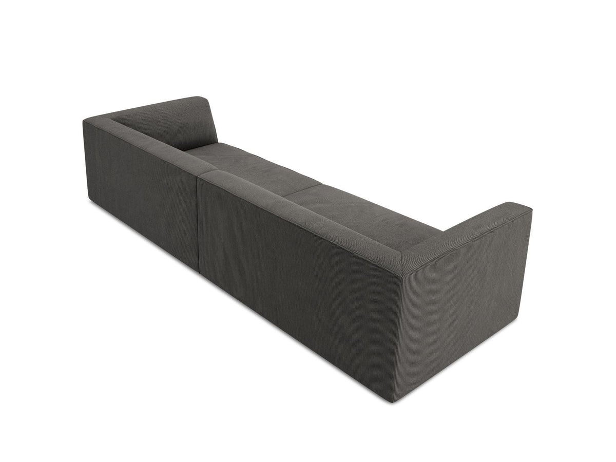 Beiges 4-Sitzer Sofa Siena mit strukturiertem Cordstoffbezug, Massivholzrahmen und schwarzen Kunststoffbeinen, moderne gerade Form.
