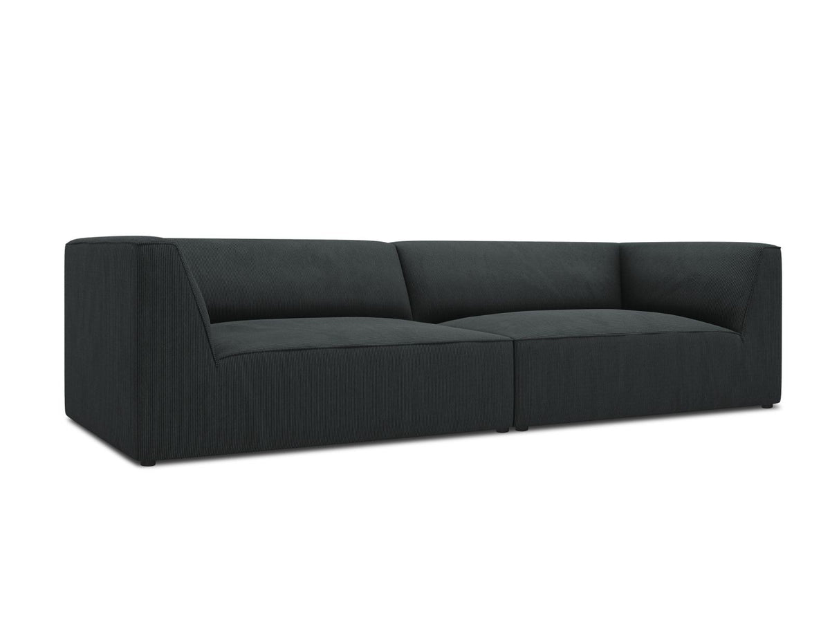 Beiges 4-Sitzer Sofa Siena mit strukturiertem Cordstoffbezug, Massivholzrahmen und schwarzen Kunststoffbeinen, moderne gerade Form.