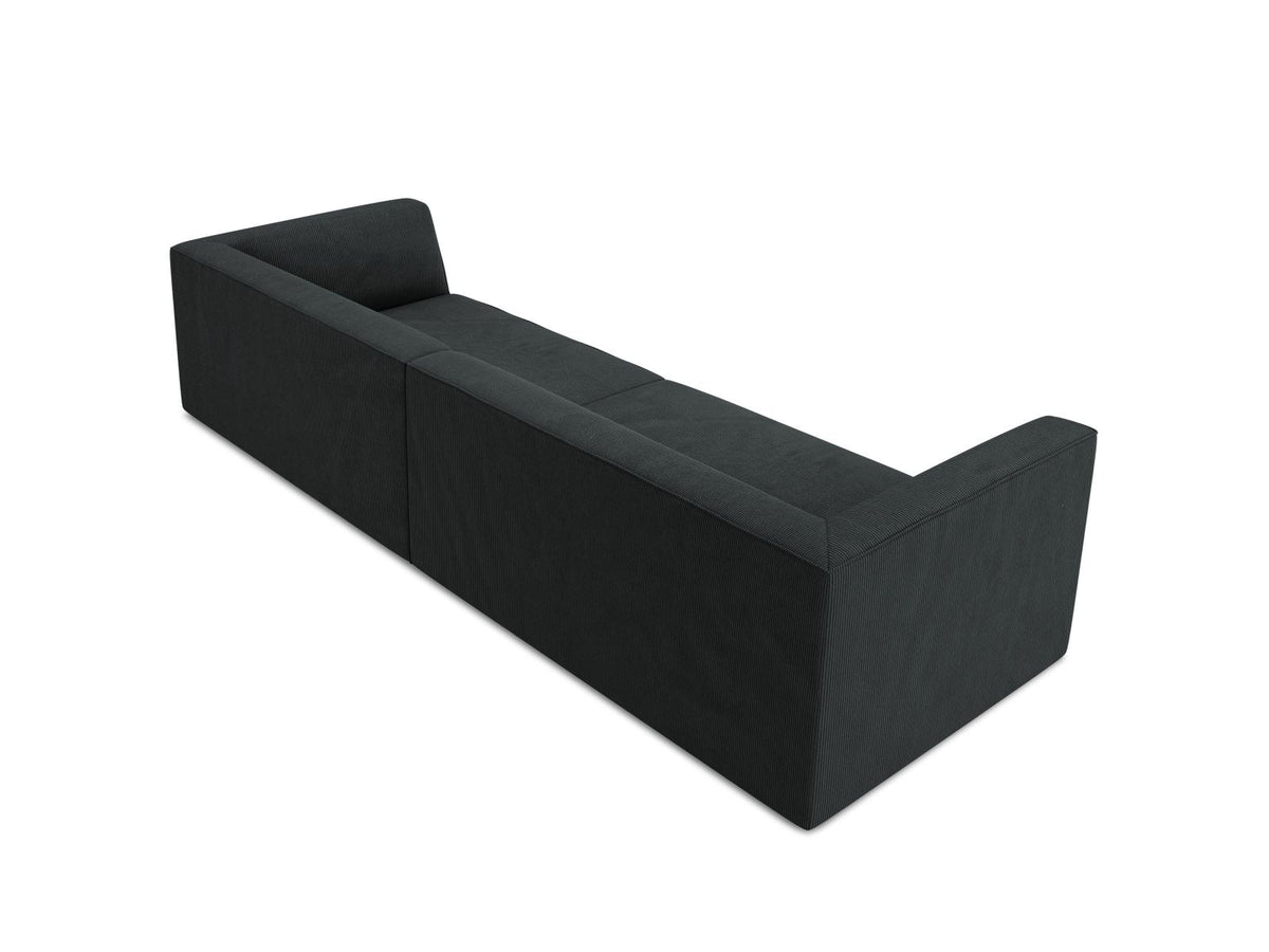 Beiges 4-Sitzer Sofa Siena mit strukturiertem Cordstoffbezug, Massivholzrahmen und schwarzen Kunststoffbeinen, moderne gerade Form.