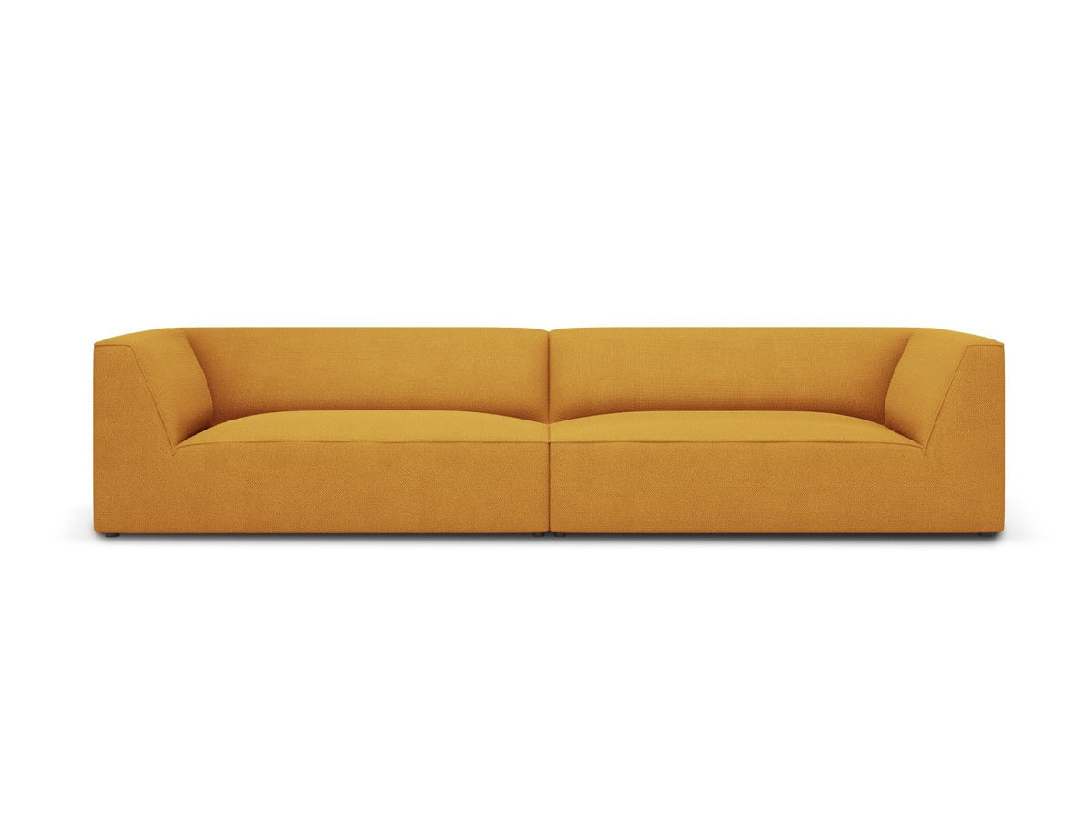 Beiges 4-Sitzer Sofa Siena mit strukturiertem Cordstoffbezug, Massivholzrahmen und schwarzen Kunststoffbeinen, moderne gerade Form.