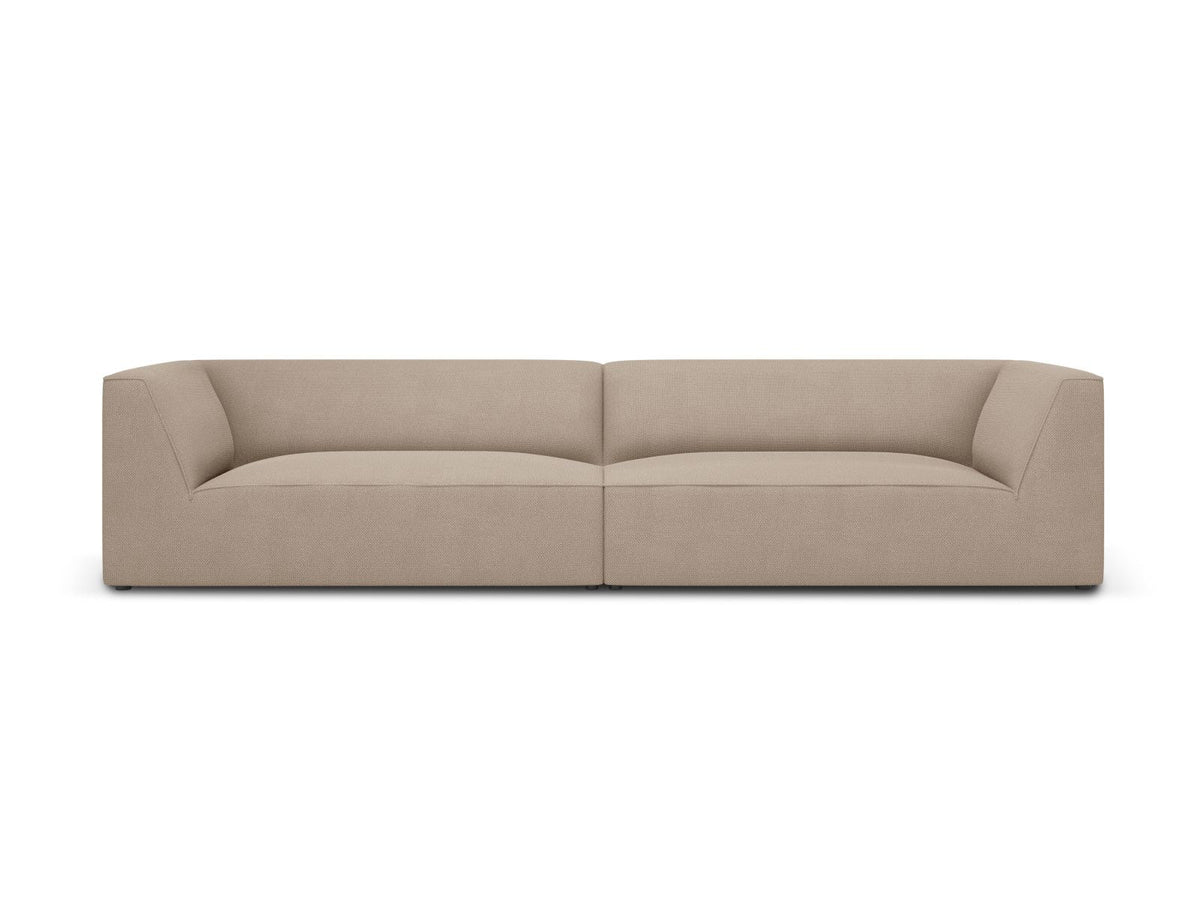 Beiges 4-Sitzer Sofa Siena mit strukturiertem Cordstoffbezug, Massivholzrahmen und schwarzen Kunststoffbeinen, moderne gerade Form.