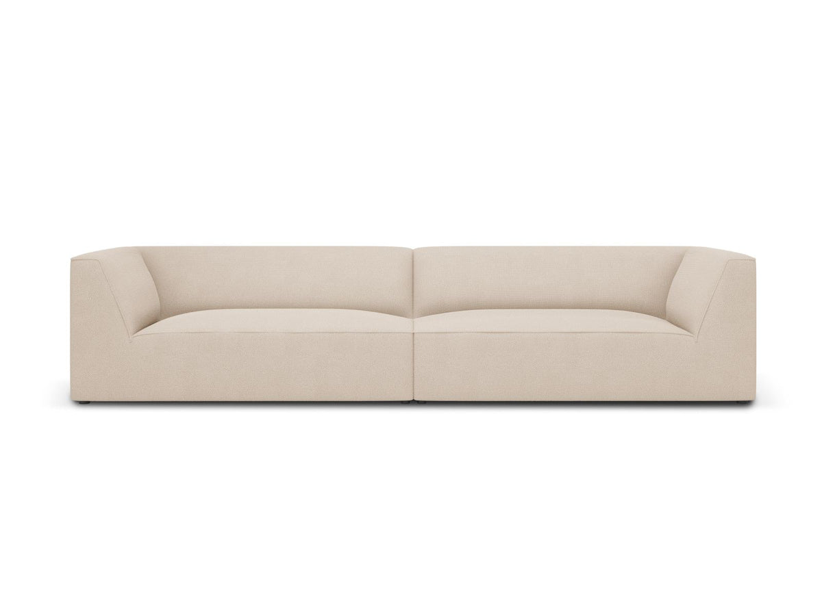Beiges 4-Sitzer Sofa Siena mit strukturiertem Cordstoffbezug, Massivholzrahmen und schwarzen Kunststoffbeinen, moderne gerade Form.
