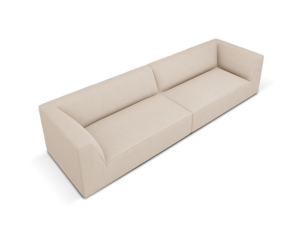 Beiges 4-Sitzer Sofa Siena mit strukturiertem Cordstoffbezug, Massivholzrahmen und schwarzen Kunststoffbeinen, moderne gerade Form.