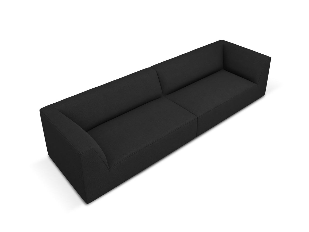Beiges 4-Sitzer Sofa Siena mit strukturiertem Cordstoffbezug, Massivholzrahmen und schwarzen Kunststoffbeinen, moderne gerade Form.
