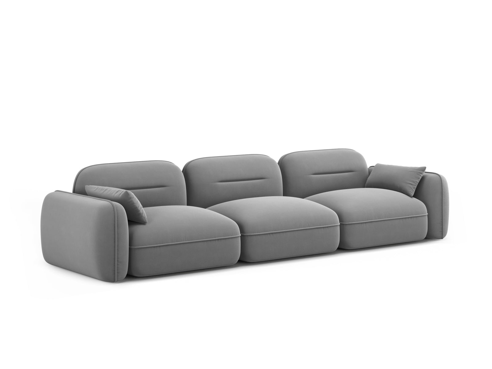 Modulares 4-Sitzer Sofa Sydney aus Velours in zartem Hellgrau, perfekt für moderne Wohnkonzepte und entspannte Stunden.