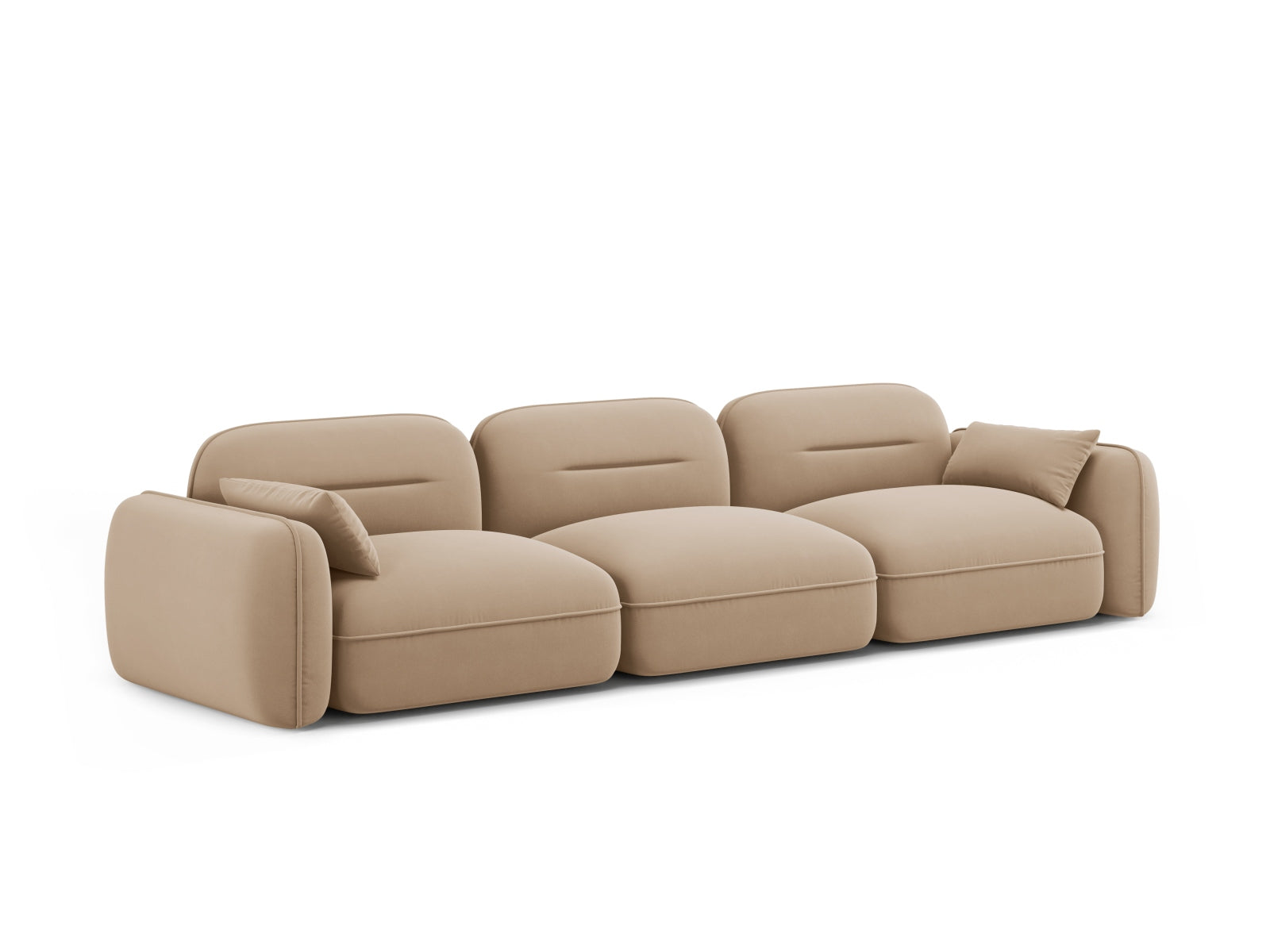 Modulares 4-Sitzer Sofa Sydney aus Velours in Sand-Casino, perfekt für gemütliche und moderne Wohnambiente.