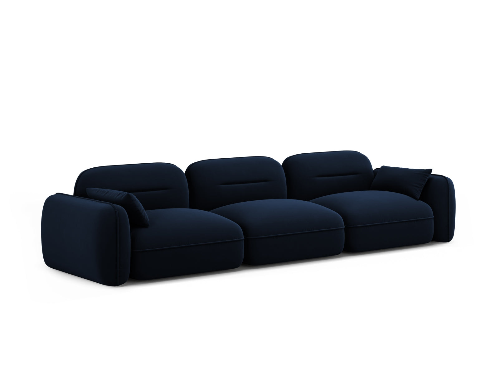 Modulares 4-Sitzer Sofa Sydney aus Velours in Royalblau, perfekt für moderne Wohnzimmer mit hohem Komfort und ansprechendem Design.