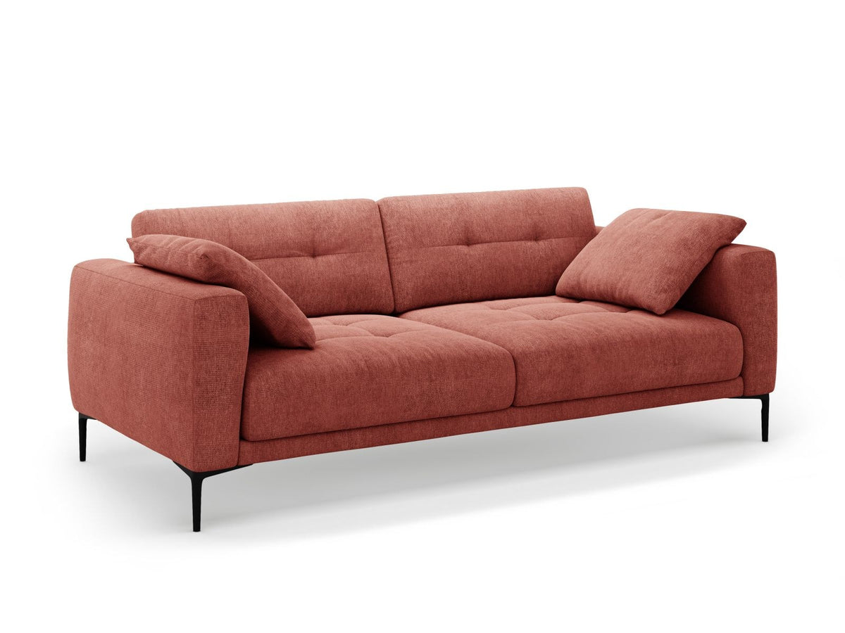 Lazio Sofa 4-Sitzer in Beige-Sorella mit Tweed-Stoffbezug, Massivholzrahmen und schwarzen Metallbeinen, Frontalansicht auf hellem Hintergrund.
