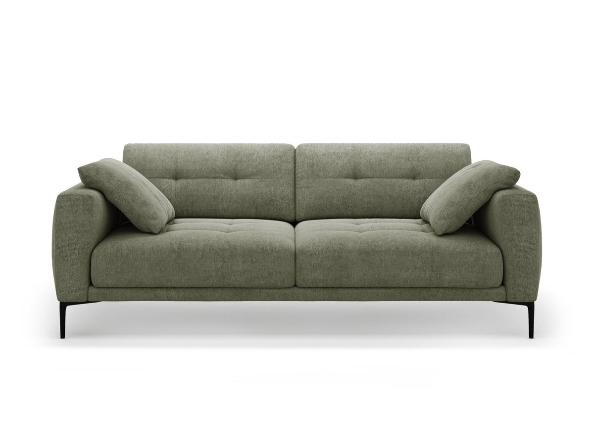 Lazio Sofa 4-Sitzer in Beige-Sorella mit Tweed-Stoffbezug, Massivholzrahmen und schwarzen Metallbeinen, Frontalansicht auf hellem Hintergrund.