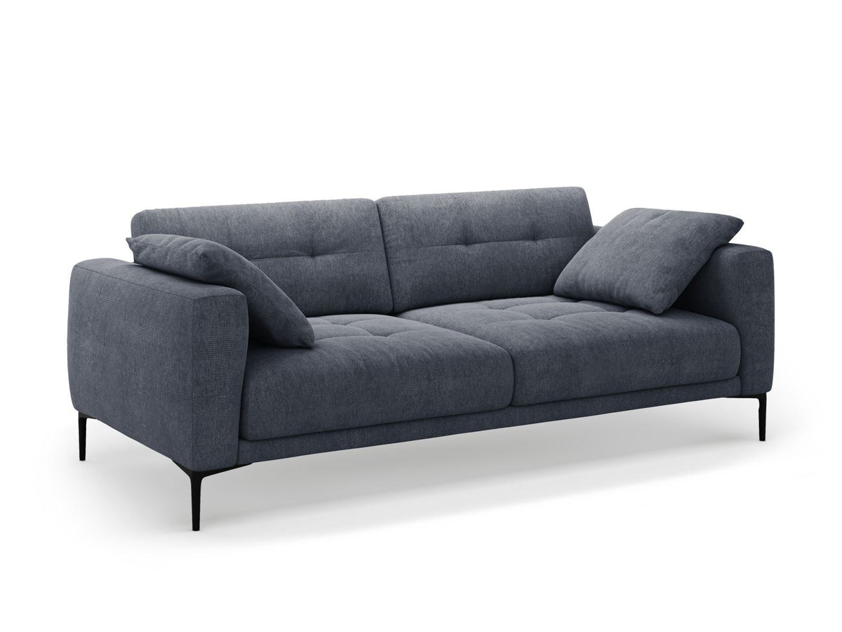 Lazio Sofa 4-Sitzer in Beige-Sorella mit Tweed-Stoffbezug, Massivholzrahmen und schwarzen Metallbeinen, Frontalansicht auf hellem Hintergrund.
