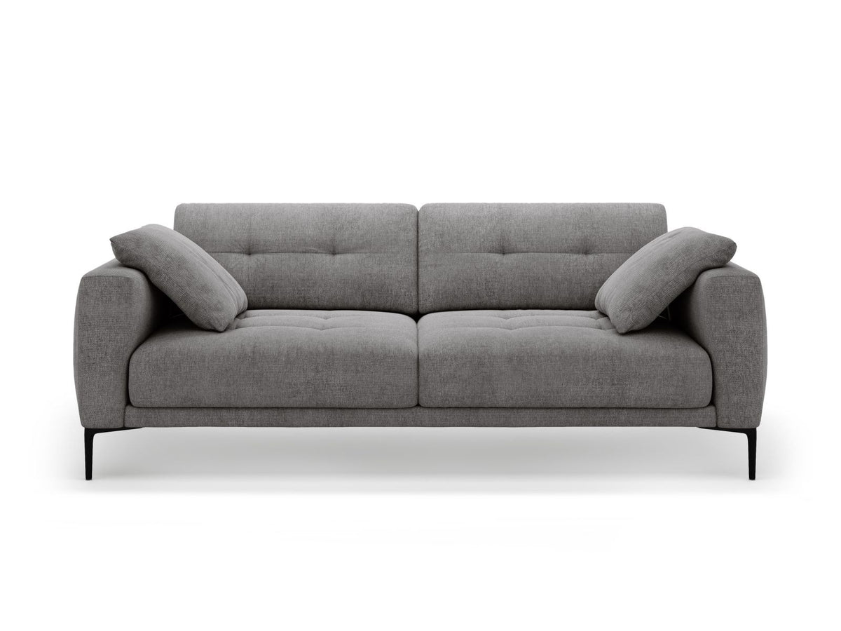 Lazio Sofa 4-Sitzer in Beige-Sorella mit Tweed-Stoffbezug, Massivholzrahmen und schwarzen Metallbeinen, Frontalansicht auf hellem Hintergrund.