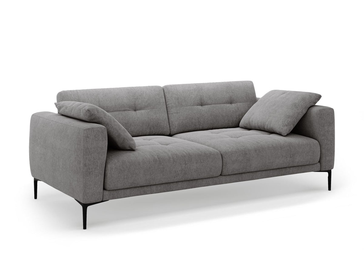 Lazio Sofa 4-Sitzer in Beige-Sorella mit Tweed-Stoffbezug, Massivholzrahmen und schwarzen Metallbeinen, Frontalansicht auf hellem Hintergrund.