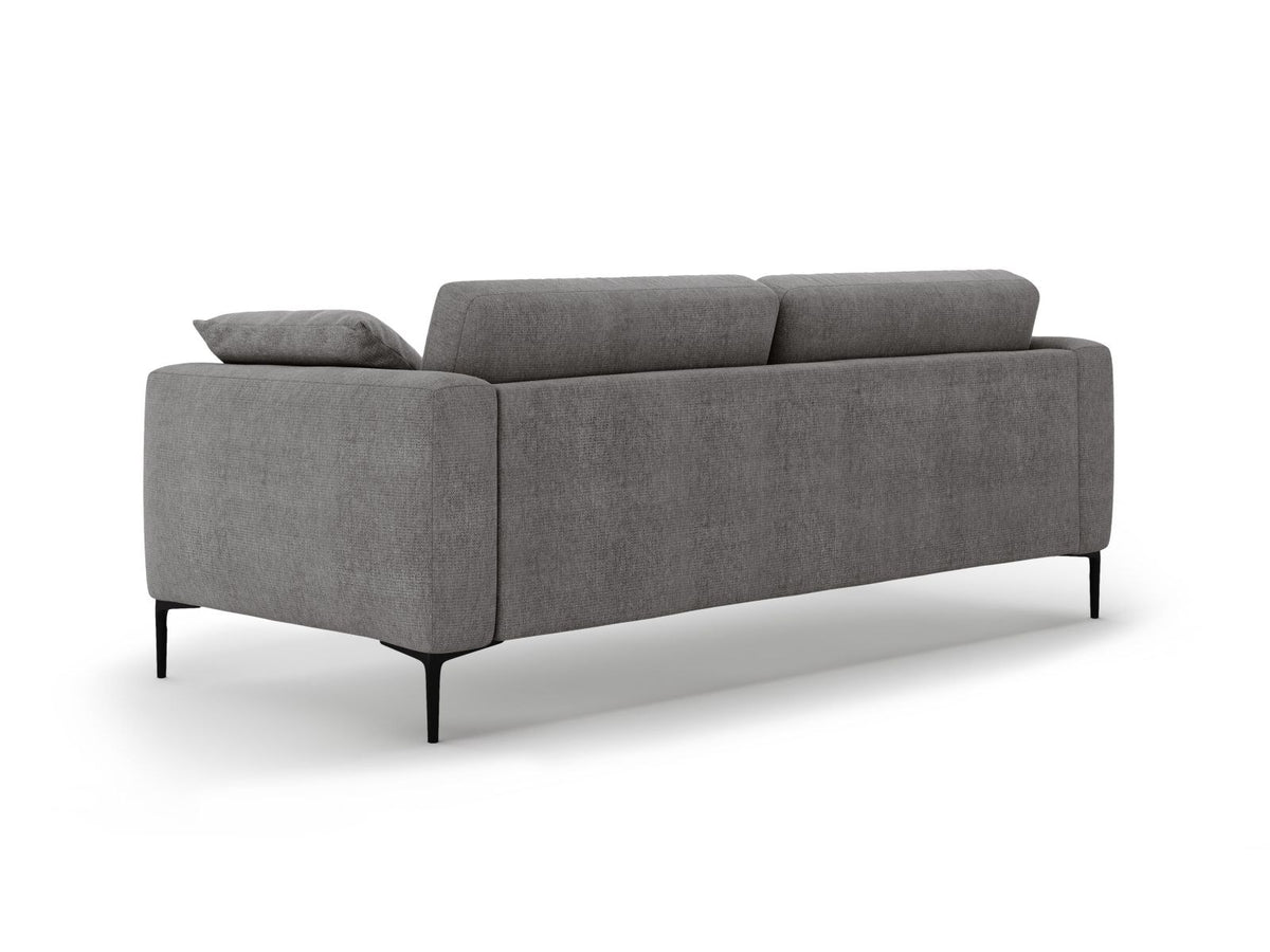 Lazio Sofa 4-Sitzer in Beige-Sorella mit Tweed-Stoffbezug, Massivholzrahmen und schwarzen Metallbeinen, Frontalansicht auf hellem Hintergrund.