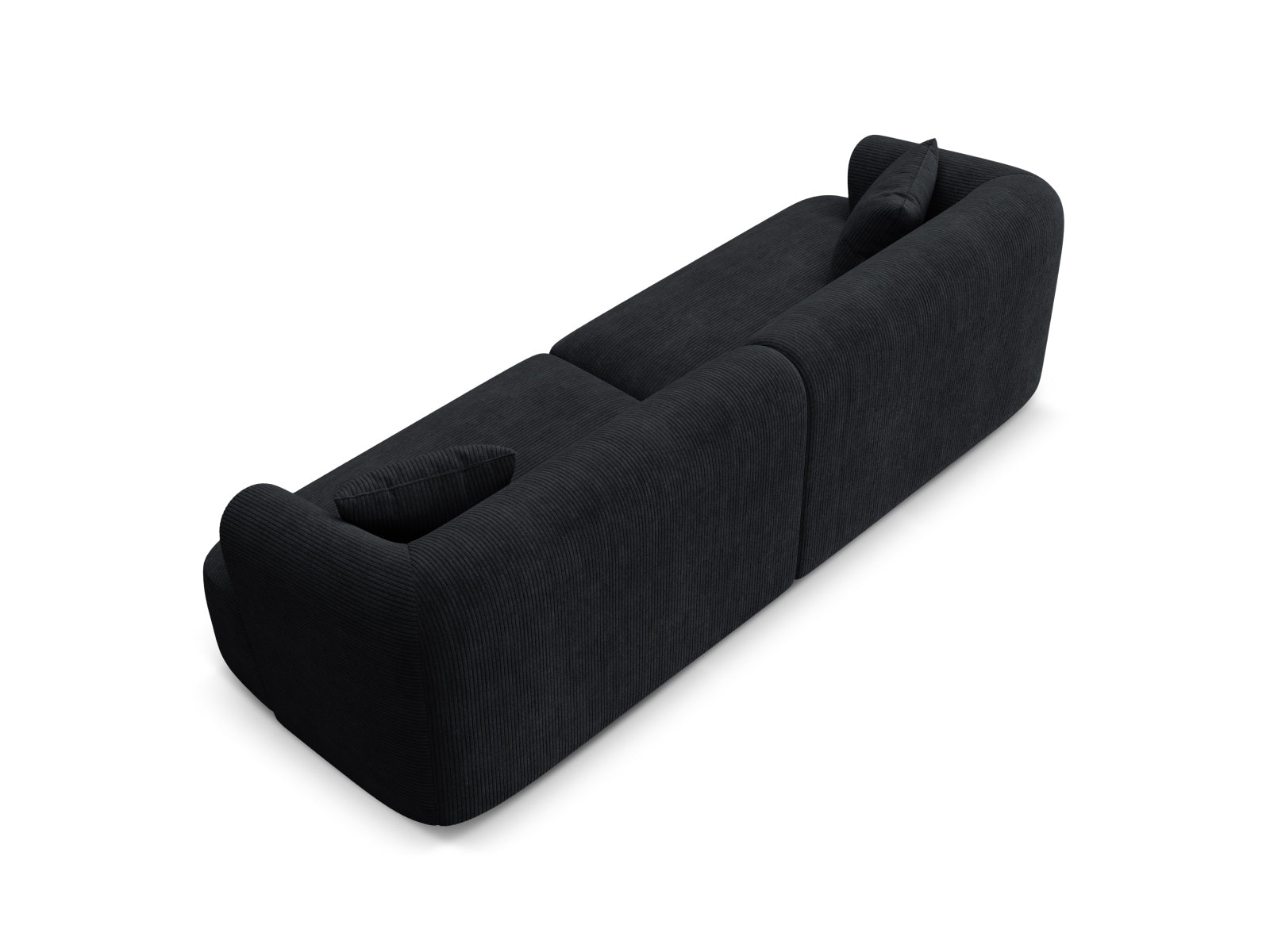 Stylisches 4-Sitzer Sofa Campi in zeitlosem Schwarz, perfekt für kreative Raumgestaltungen und komfortable Entspannung.