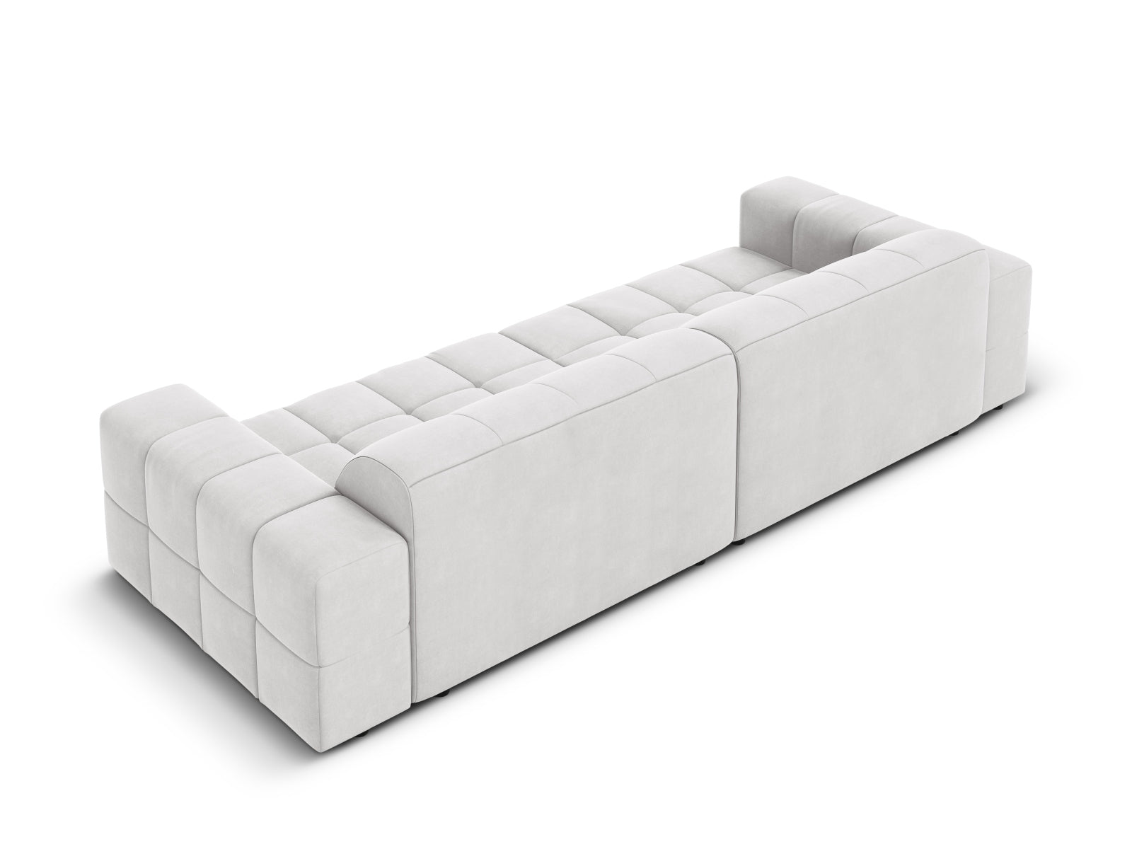 Elegantes 4-Sitzer Sofa Chicago aus weichem Velours in Silver-Bluvel, ideal für gemütliche Abende und modernes Wohndesign.