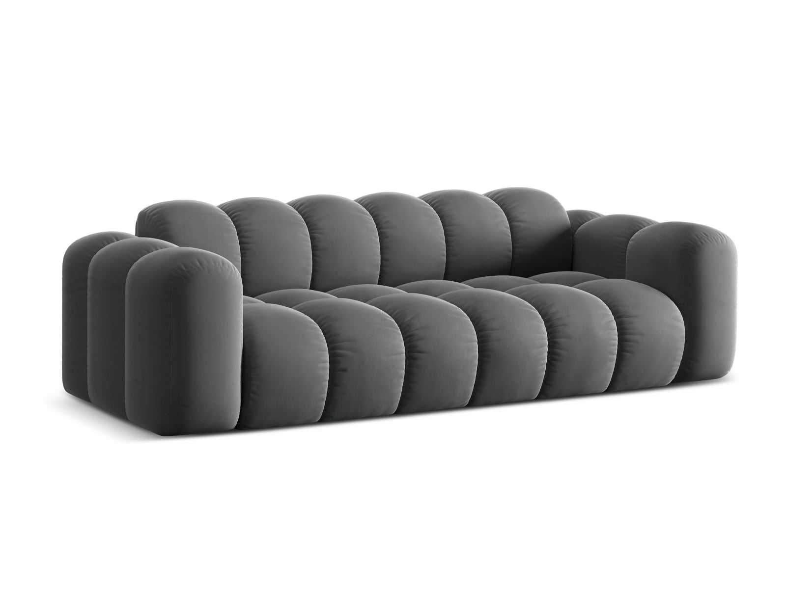 Elegantes 4-Sitzer Sofa Treno in stilvollem Grey-Bluvel, ideal für moderne Wohnräume, erhältlich bei KAQTU Design AG.