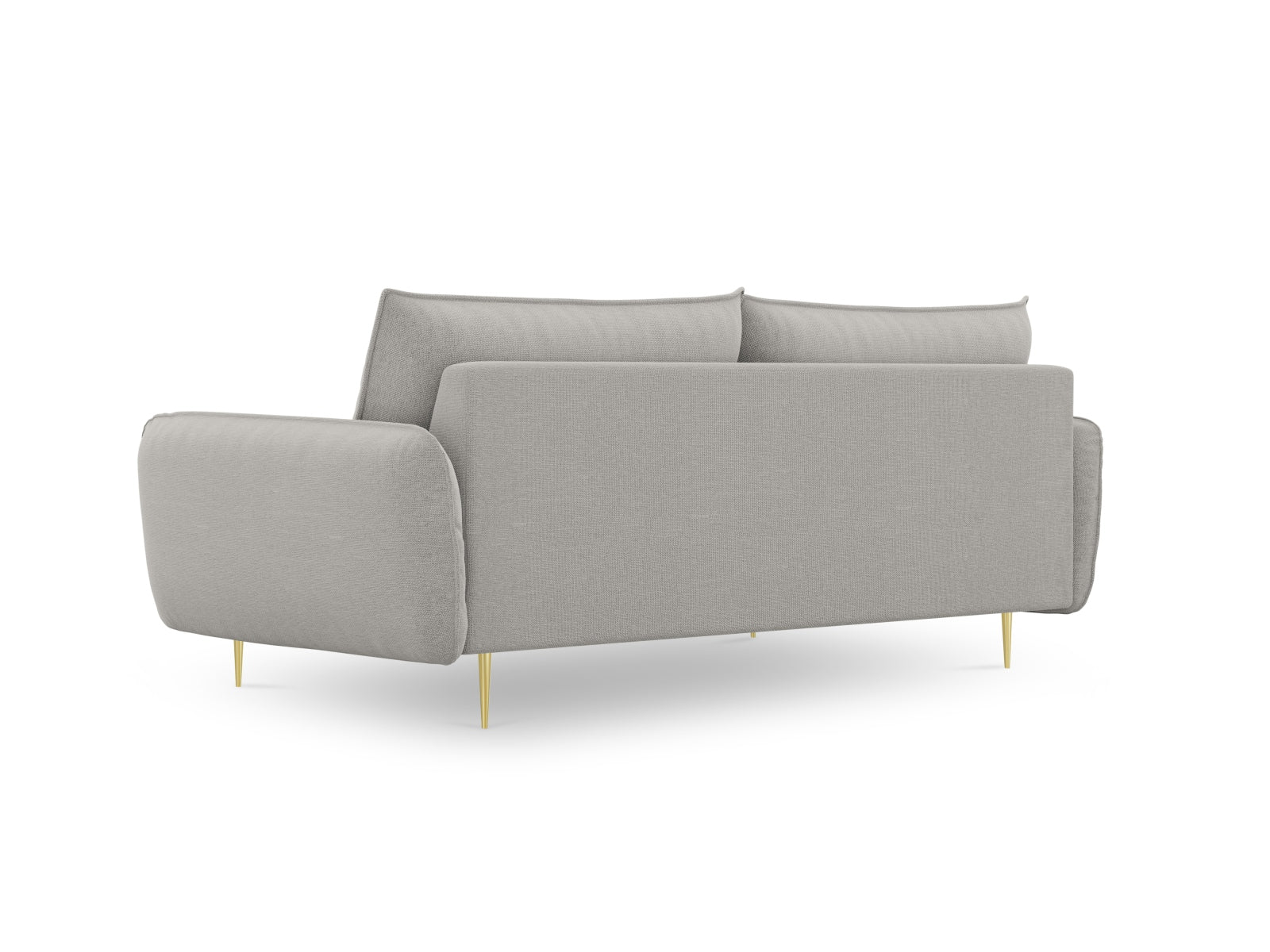 Stilvolles 4-Sitzer Sofa "Vienna" in sanftem Grau, verziert mit goldenen Details, perfekt für elegante Wohnambiente.