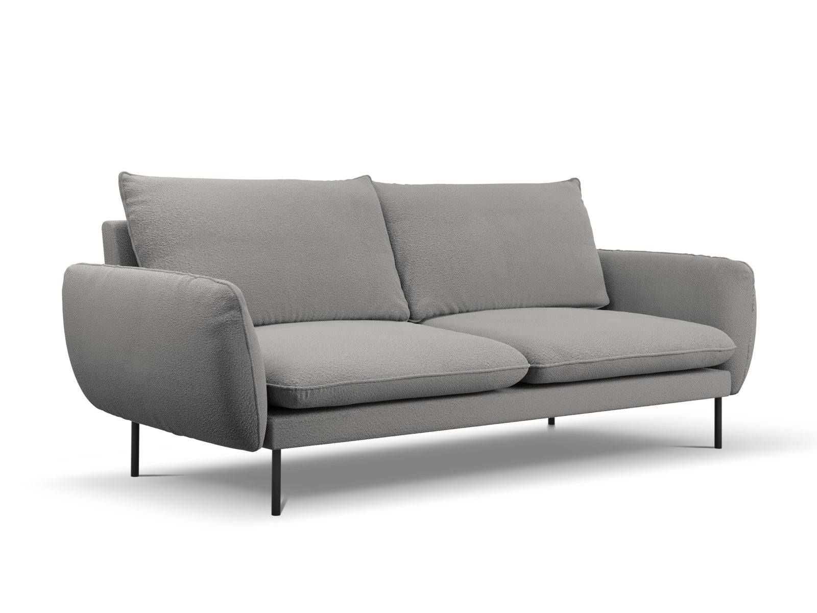 Stilvolles 4-Sitzer Boucle Sofa in Grau und Schwarz, perfekt für gemütliche Wohnzimmer und modernes Interieur.