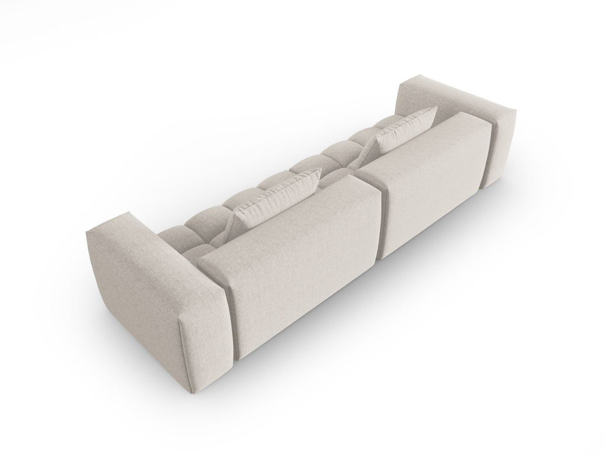 Beiges Verona Modulares Sofa mit 5 Sitzplätzen, Sorella-Strukturstoff, Massivholzrahmen und schwarzen Kunststoffbeinen im Wohnzimmer.