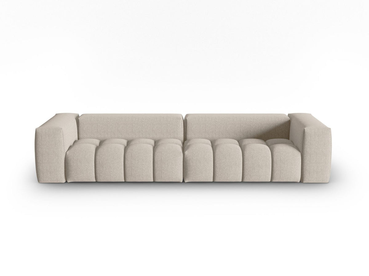 Beiges Verona Modulares Sofa mit 5 Sitzplätzen, Sorella-Strukturstoff, Massivholzrahmen und schwarzen Kunststoffbeinen im Wohnzimmer.
