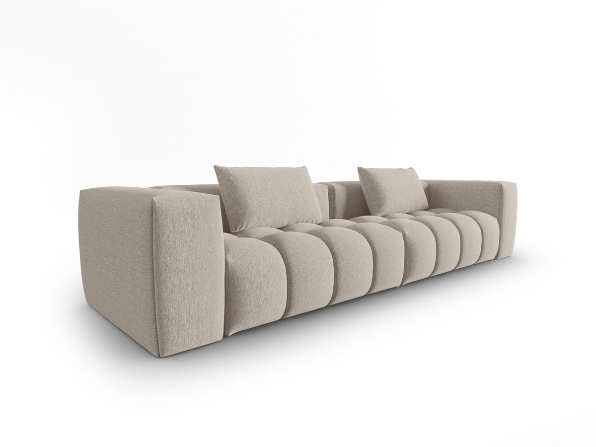 Beiges Verona Modulares Sofa mit 5 Sitzplätzen, Sorella-Strukturstoff, Massivholzrahmen und schwarzen Kunststoffbeinen im Wohnzimmer.