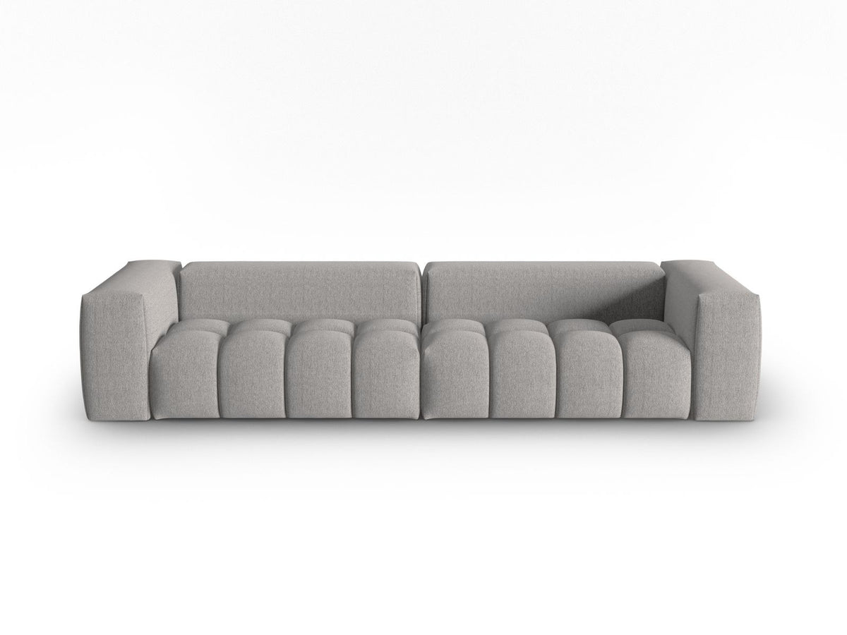 Beiges Verona Modulares Sofa mit 5 Sitzplätzen, Sorella-Strukturstoff, Massivholzrahmen und schwarzen Kunststoffbeinen im Wohnzimmer.