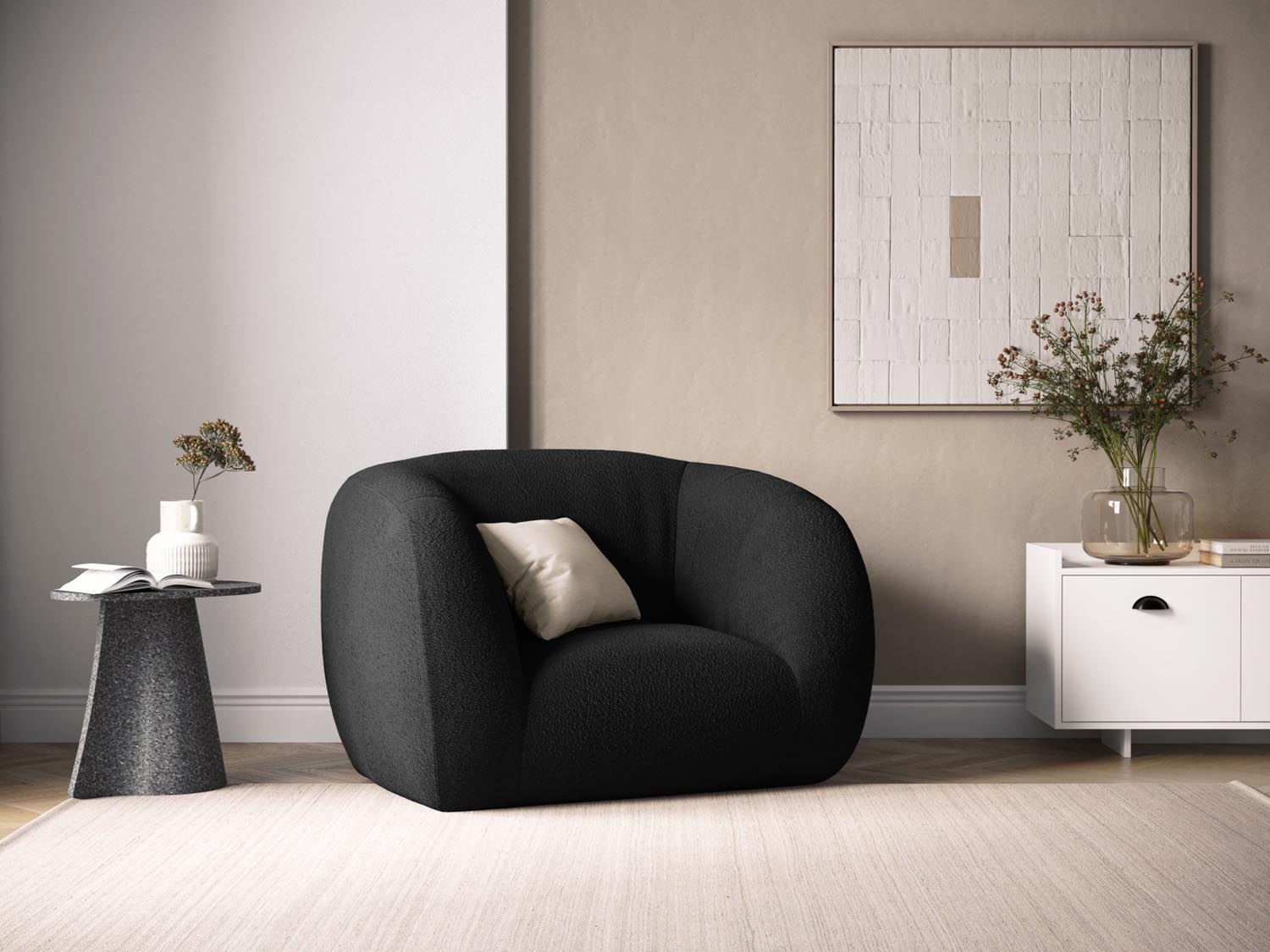 Eleganter Essen Boucle Armchair 1 Sitzer in stilvollem Design, ideal für moderne Wohnräume, präsentiert von Cosmopolitan Design.