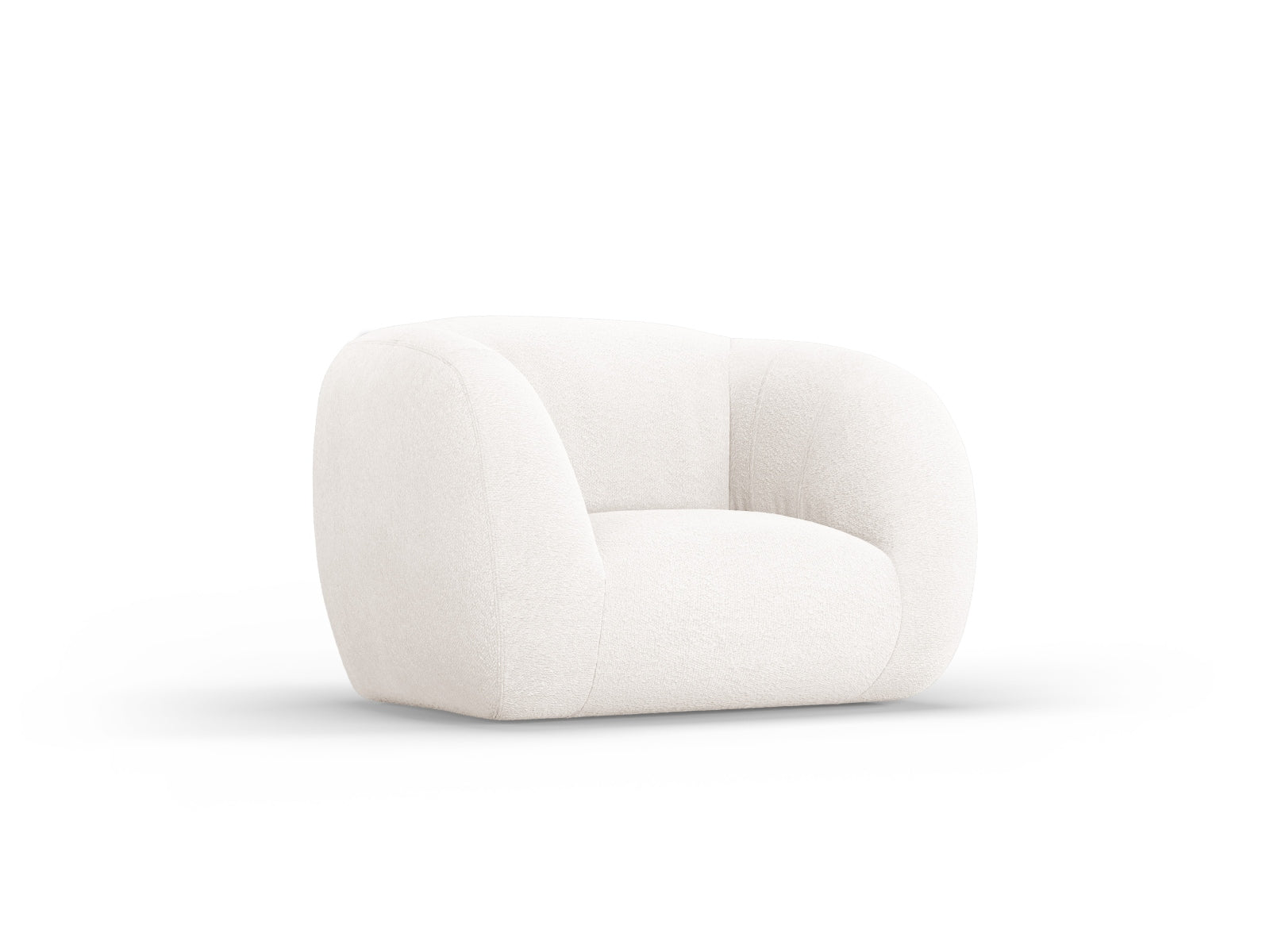 Moderner Essen Boucle Armchair 1 Sitzer in zeitlosem Weiß, perfekt für stilvolle Interiors, entworfen von Cosmopolitan Design.