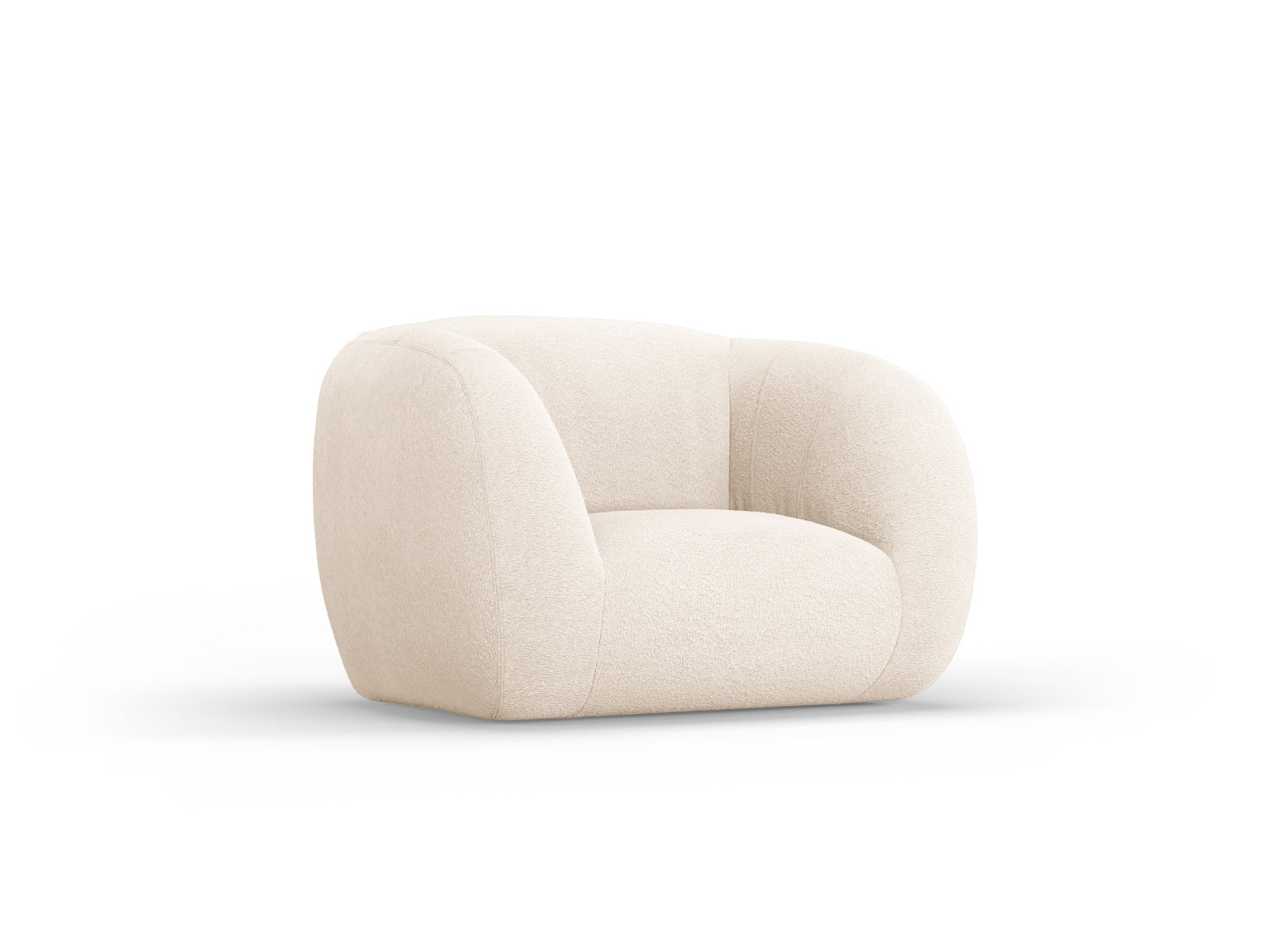 Moderner Essen Boucle Armchair 1 Sitzer in warmem Beige, ideal für stilvolle Wohnräume und gemütliche Entspannung.