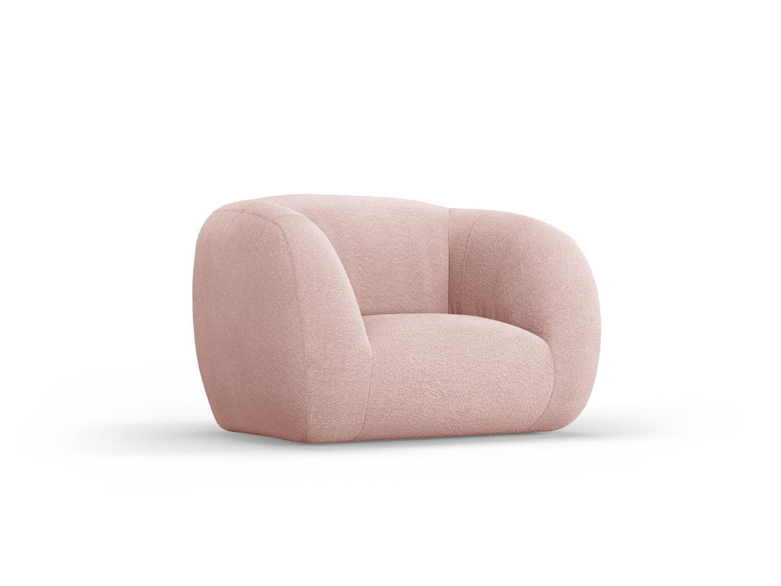 Moderner Essen Boucle Armchair 1 Sitzer in zartem Powder Pink, ideal für stilvolle Wohnräume und gemütliche Entspannung.