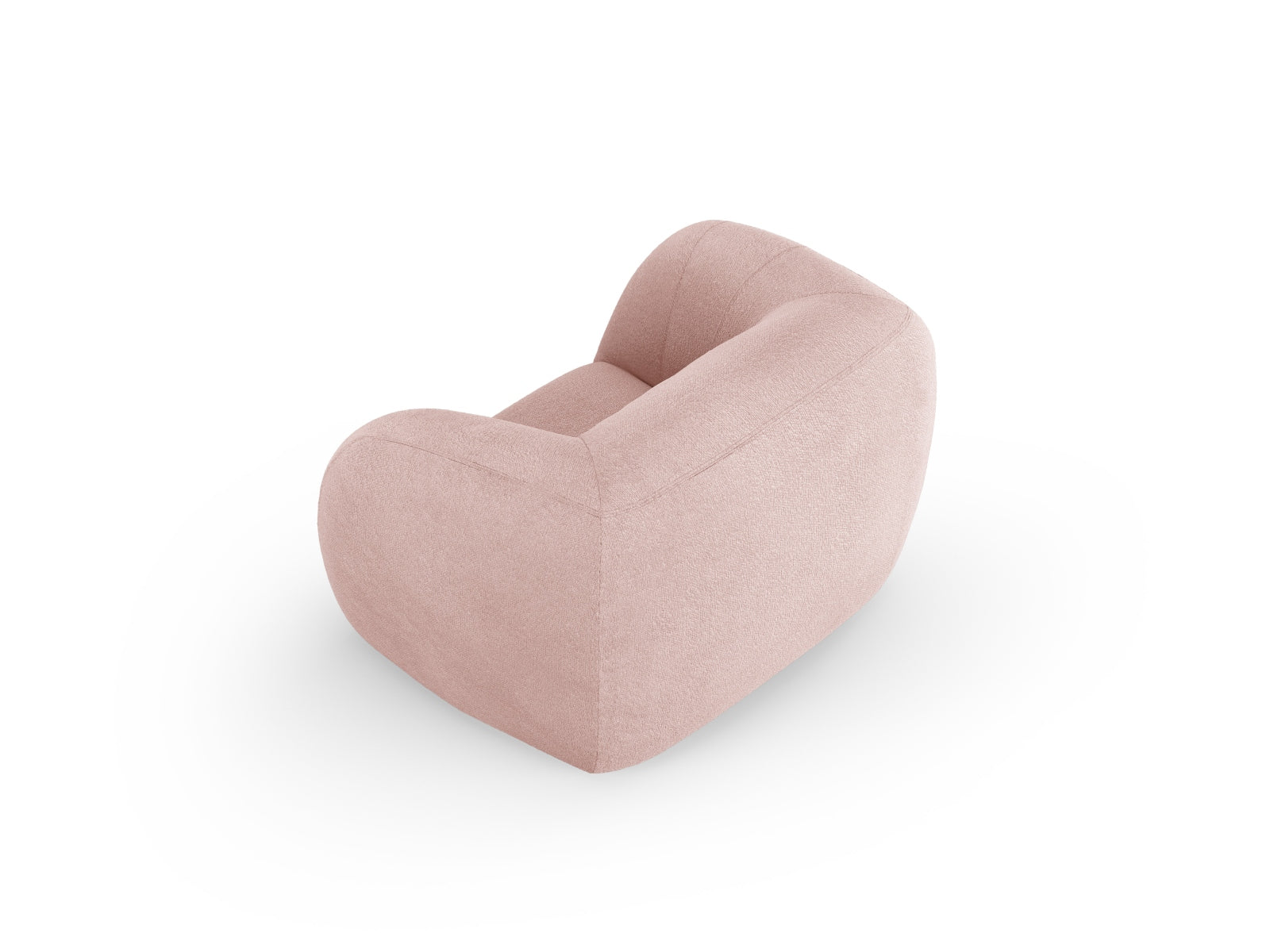 Eleganter Essen Boucle Armchair 1 Sitzer in sanftem Powder Pink, perfekt für einladende Wohnambiente und entspannende Momente.