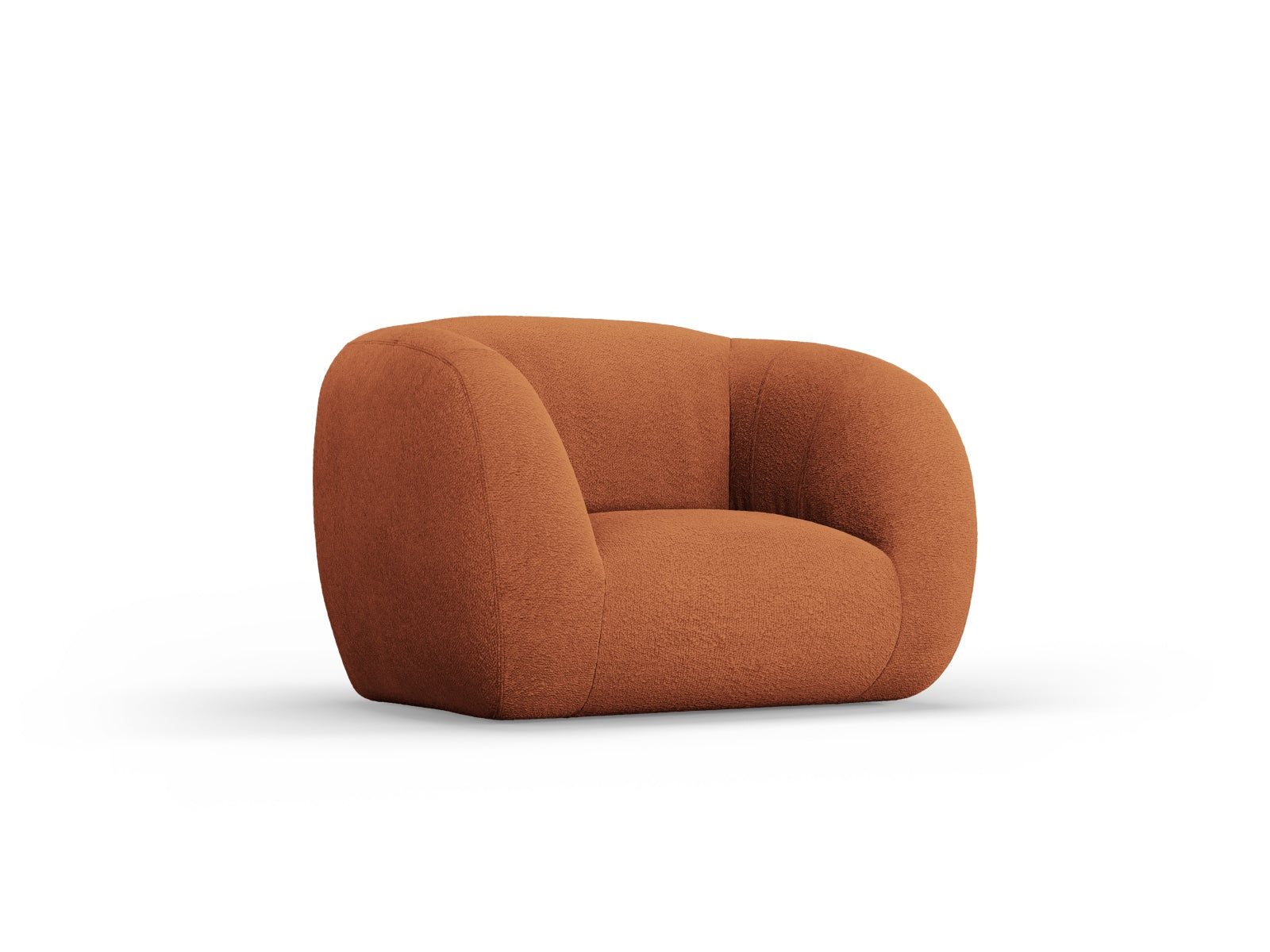 Moderner Essen Boucle Armchair 1 Sitzer in sanftem Terracotta, ideal für stilvolle Wohnräume und gemütliche Entspannung.