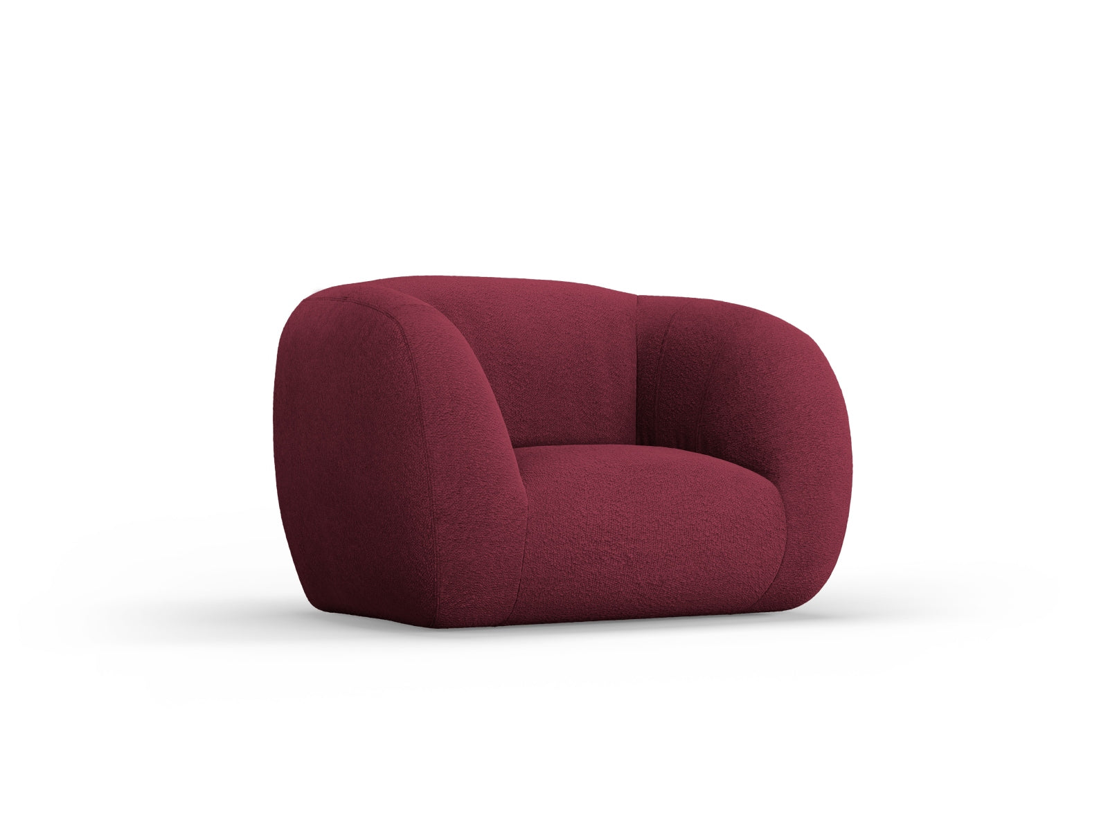 Moderner Essen Boucle Armchair 1 Sitzer in warmem Bordeaux, perfekt für stilvolle Wohnräume und gemütliche Leseecken.