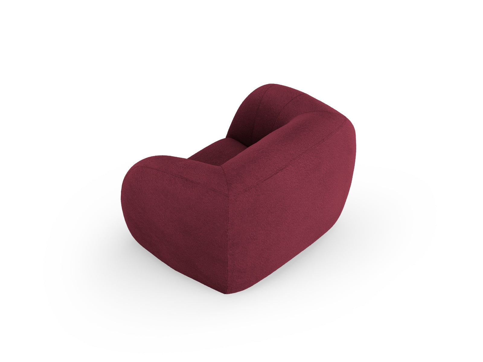 Eleganter Essen Boucle Armchair 1 Sitzer in tiefem Bordeaux, ideal für komfortable Sitzgelegenheiten und geschmackvolle Inneneinrichtungen.