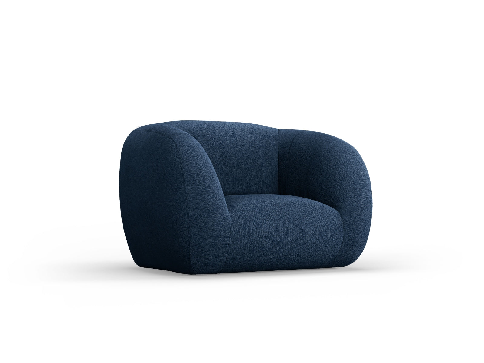 Moderner Essen Boucle Armchair 1 Sitzer in tiefem Blau, perfekt für stilvolle Wohnräume und gemütliche Leseecken.