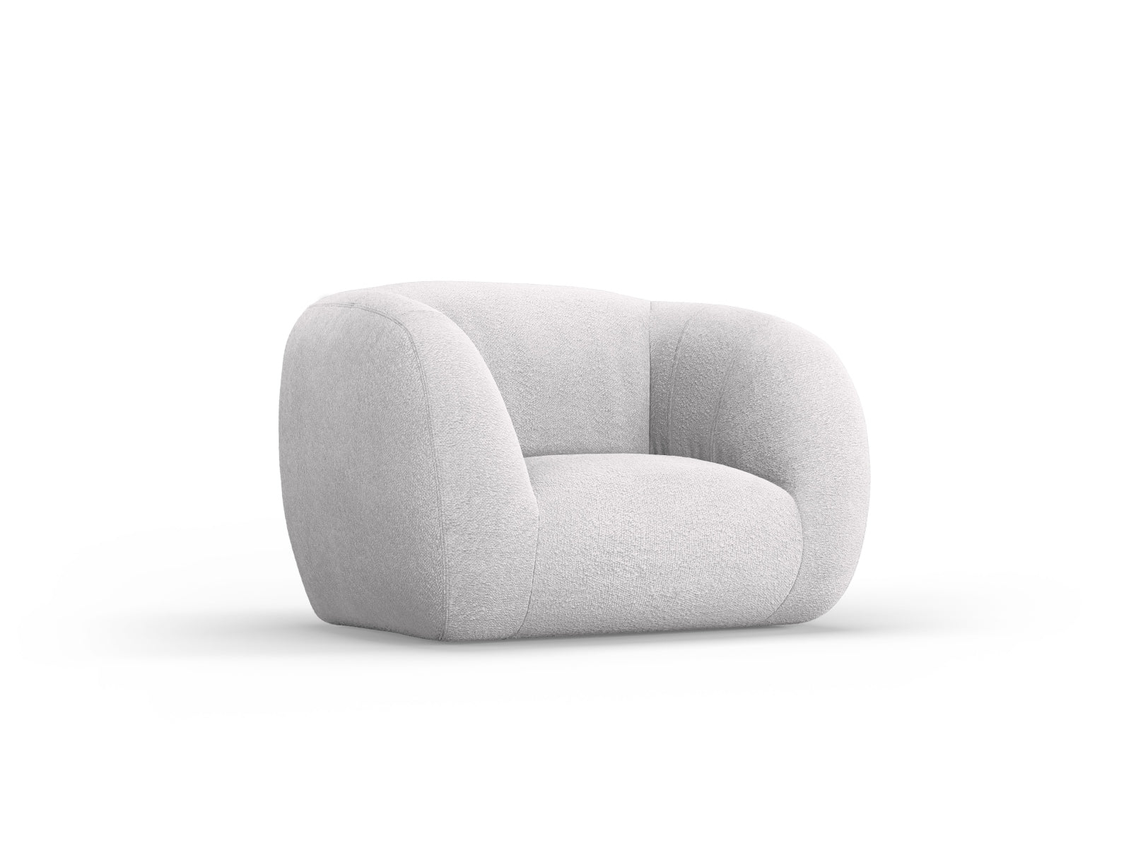 Moderner Essen Boucle Armchair 1 Sitzer in zartem Hellgrau, perfekt für stilvolle Wohnräume und gemütliche Entspannung.