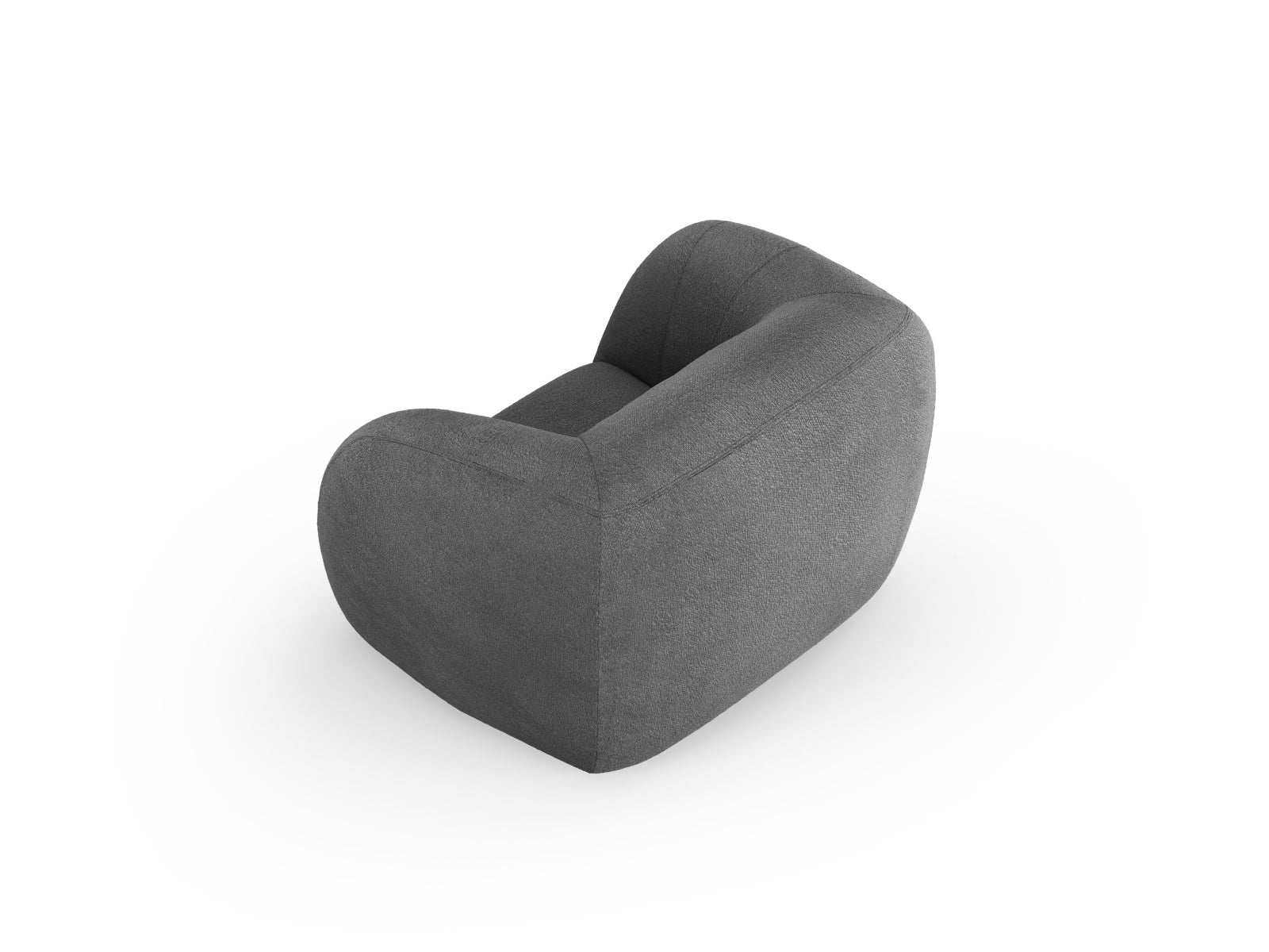 Eleganter Essen Boucle Armchair 1 Sitzer in luxuriösem Dunkelgrau, ideal für entspannende Momente und geschmackvolle Einrichtung.