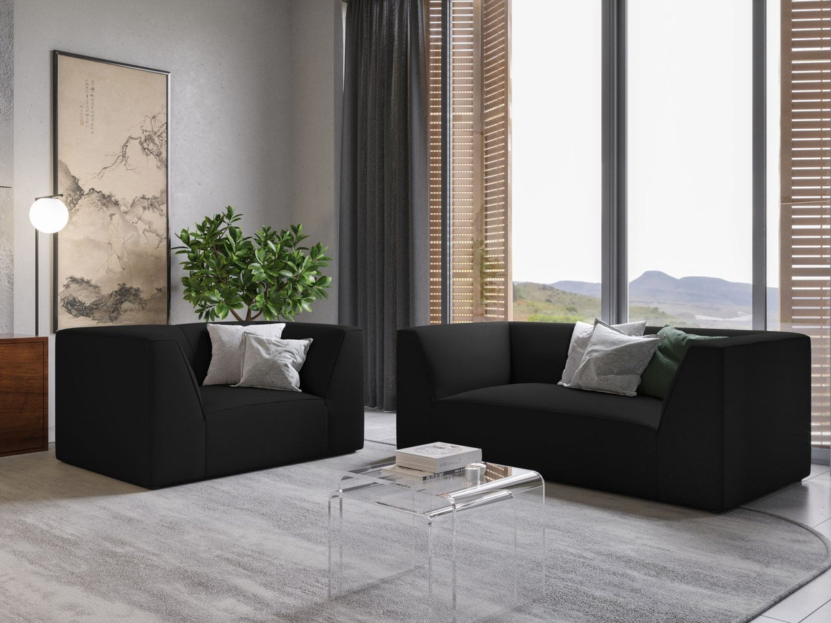 Sessel Siena 1-Sitzer von Cosmopolitan Design mit gelbem Ottawa-Stoffbezug, Massivholzrahmen und schwarzen Kunststoffbeinen aus Polypropylen.