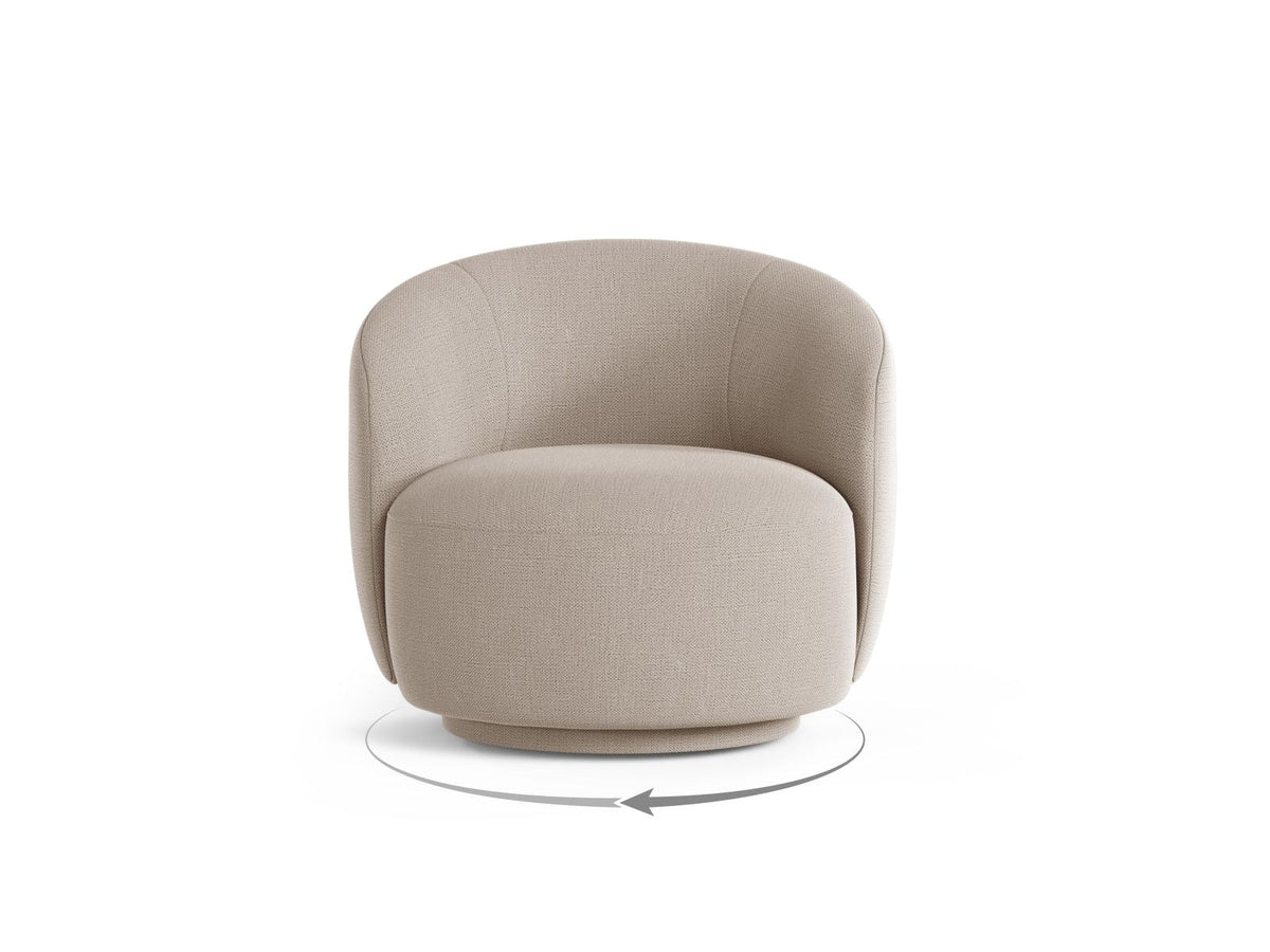 Drehsessel Savona von Cosmopolitan Design mit gepolstertem Sitz aus Chenille-Stoff Moly in Light Beige, gepolsterten Beinen und rundem Drehgestell.