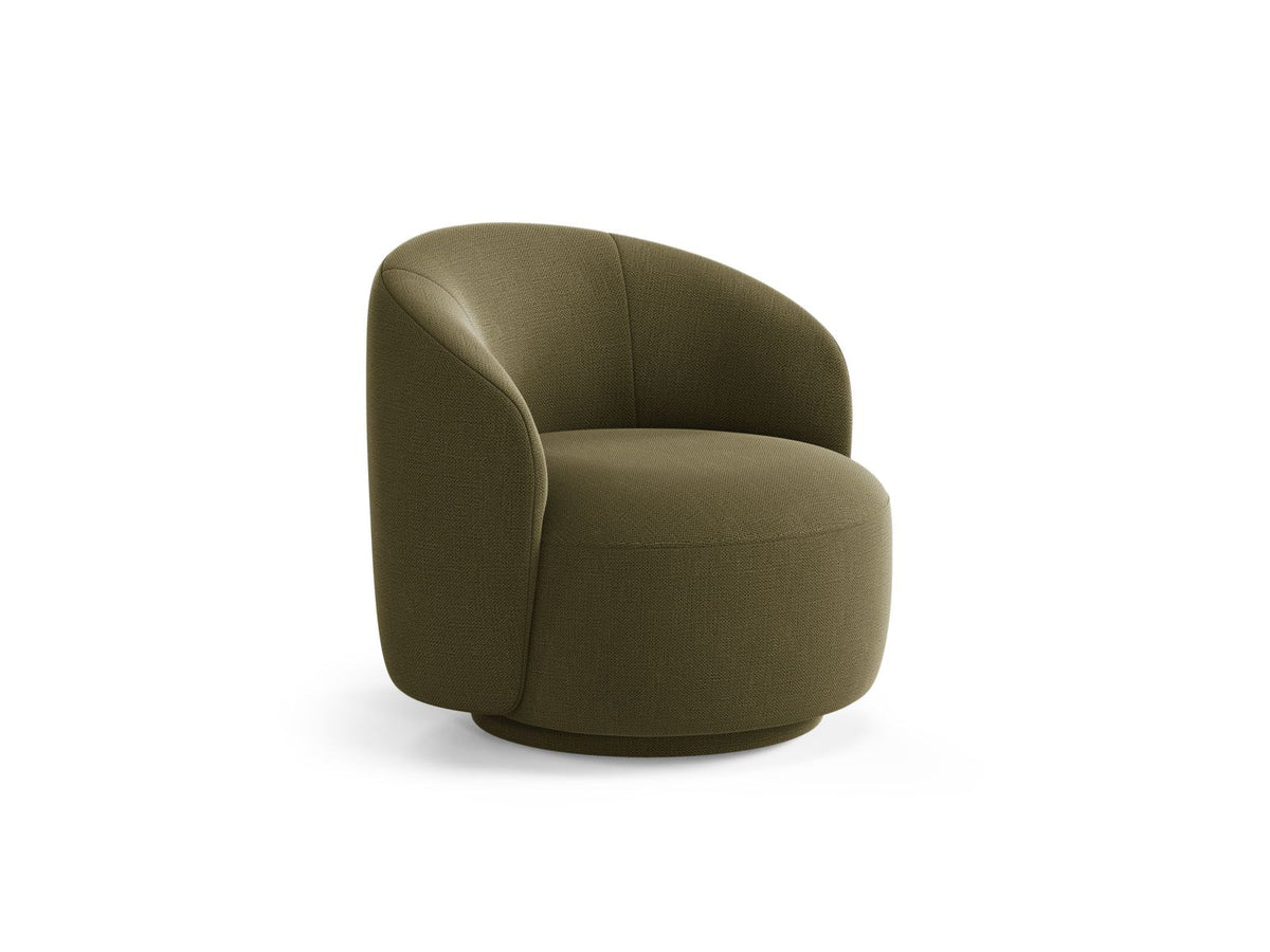 Drehsessel Savona von Cosmopolitan Design mit gepolstertem Sitz aus Chenille-Stoff Moly in Light Beige, gepolsterten Beinen und rundem Drehgestell.