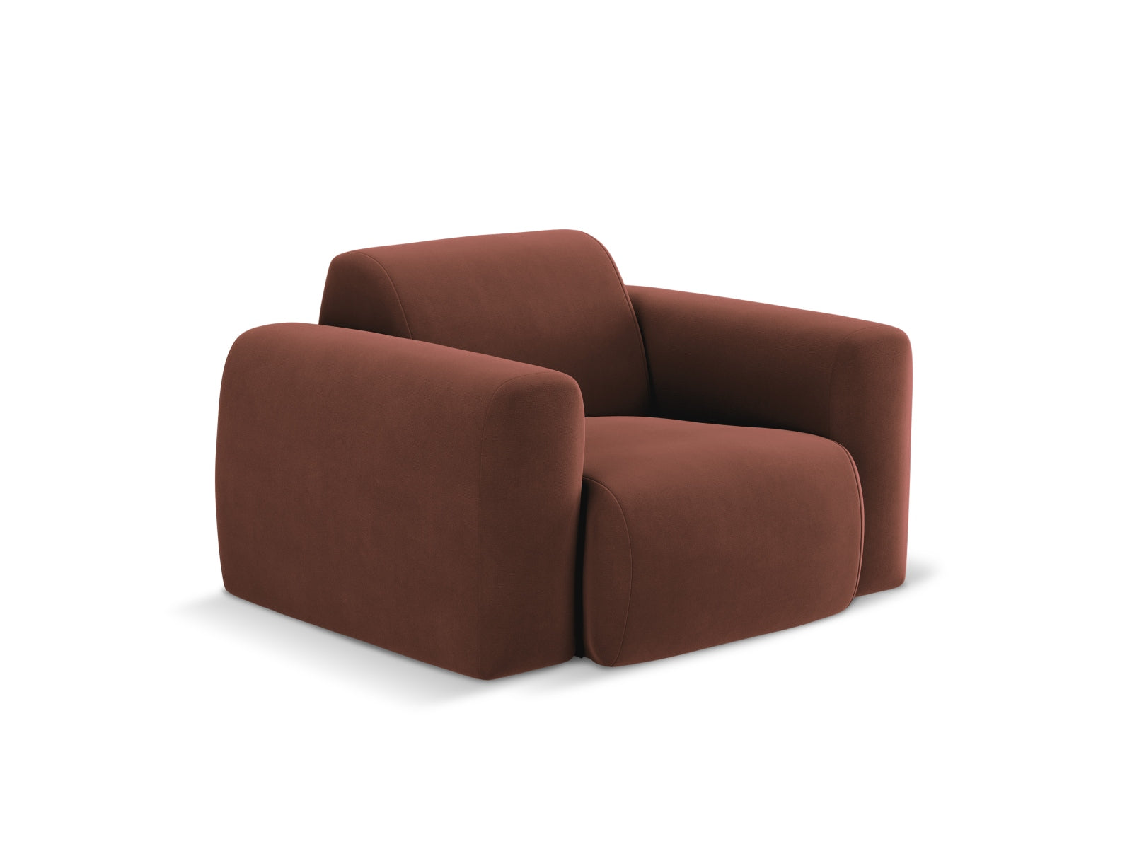 Moderner Nolio Velour Sessel in der Farbe Cuoio-Casino, 95 cm breit, perfekt für einladende und stilvolle Wohnambiente von Cosmopolitan Design.