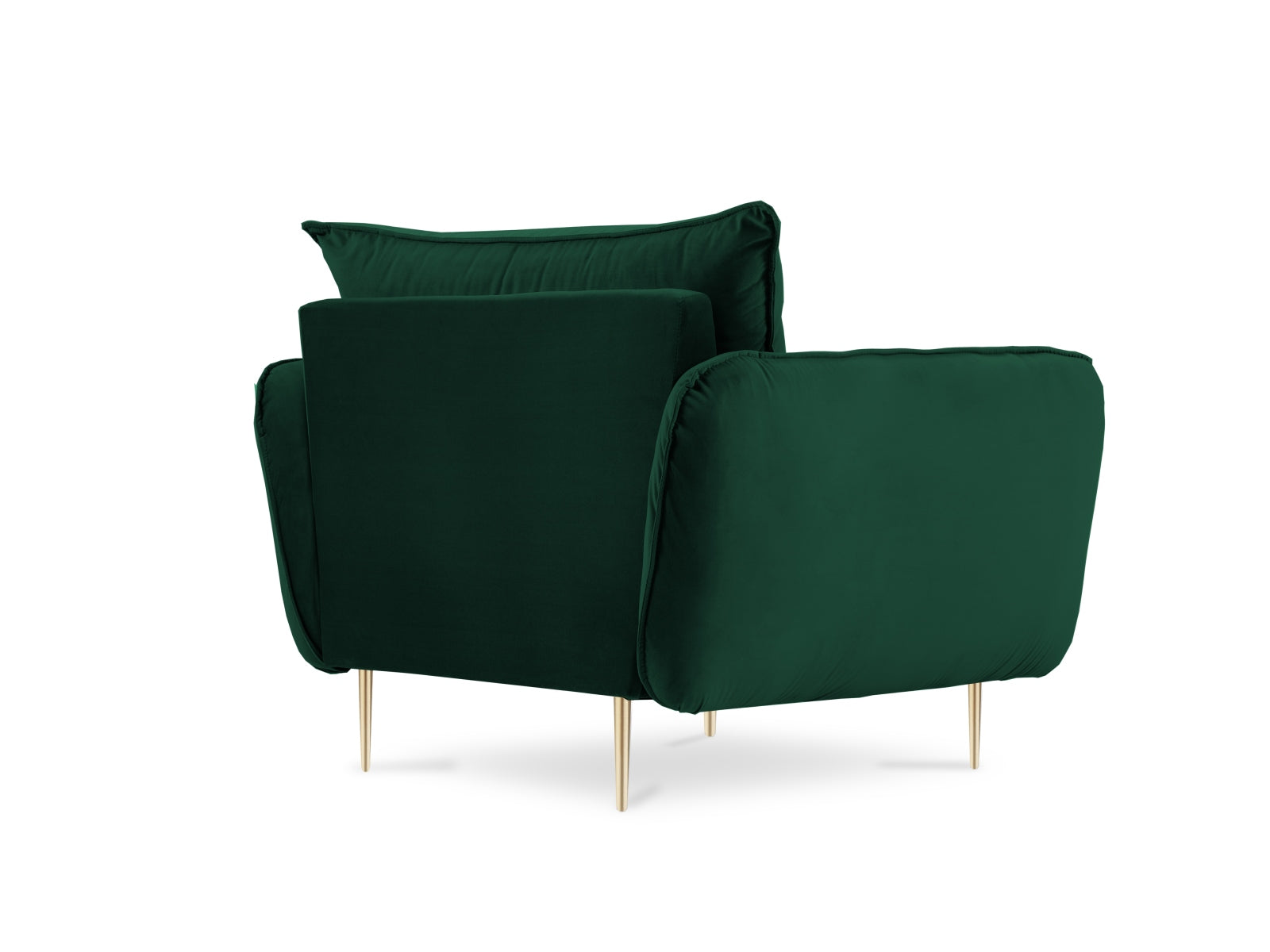 Eleganter Velours-Sessel in tiefem Flaschengrün, ideal für gemütliche Leseecken und stilvolle Wohnräume, verziert mit goldenen Akzenten.