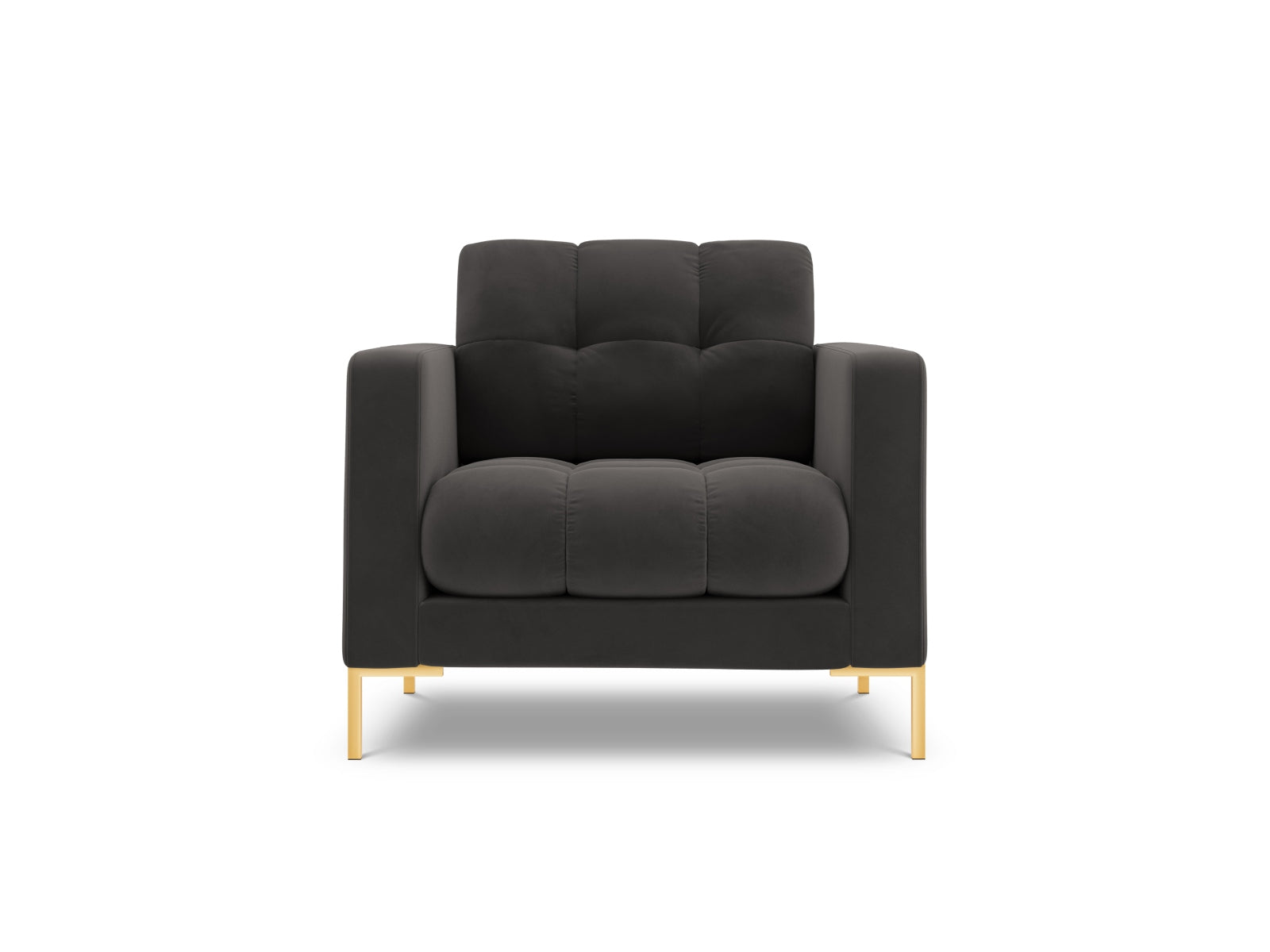 Stylischer 1-Sitzer Sessel Bali in edlem Dunkelgrau, gefertigt aus strapazierfähigem Bluvel-Stoff, perfekt für moderne Wohnkonzepte.