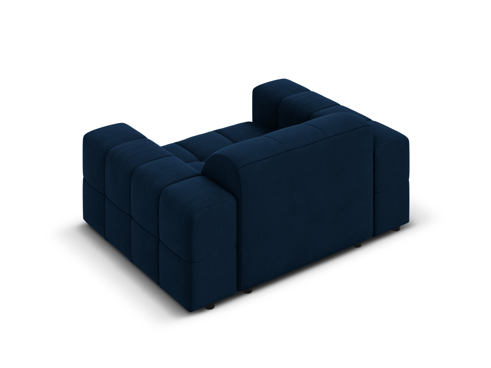 Moderner 1-Sitzer Sessel Chicago in Royal Blue-Bluvel, perfekt für gemütliche Abende und als stilvolles Möbelstück in Ihrem Zuhause.