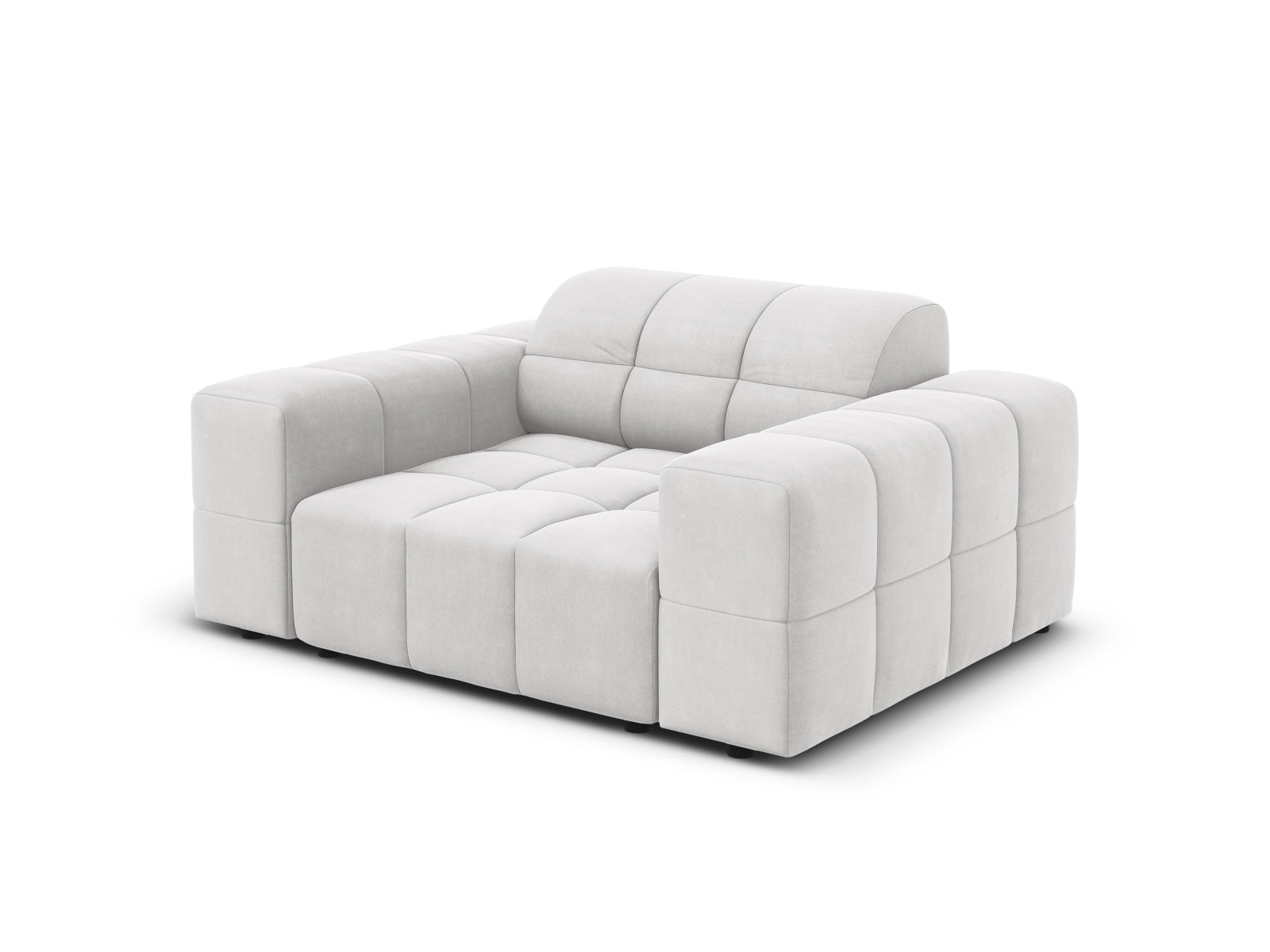 Eleganter 1-Sitzer Sessel Chicago in hochwertigem Silver-Bluvel, ideal für ein modernes Wohnambiente und stilvolle Einrichtungselemente.