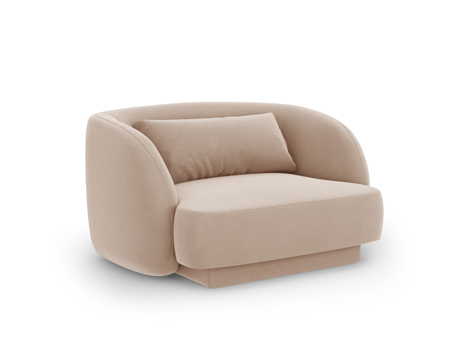 Bequemer Tulum Velour Sessel in sanften Beige-Tönen, 90 cm, perfekt für moderne Interiors, angeboten von Cosmopolitan Design.