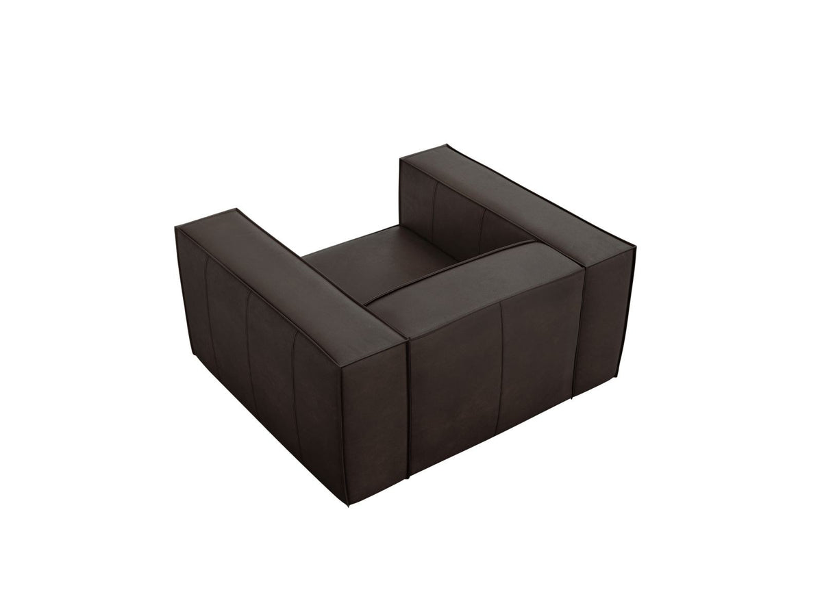 Sessel Turin aus Rindsleder in Grey Brown-Granada mit Massivholzrahmen aus Kiefer und Beinen aus schwarzem Buchenholz, 1 Sitzplatz.