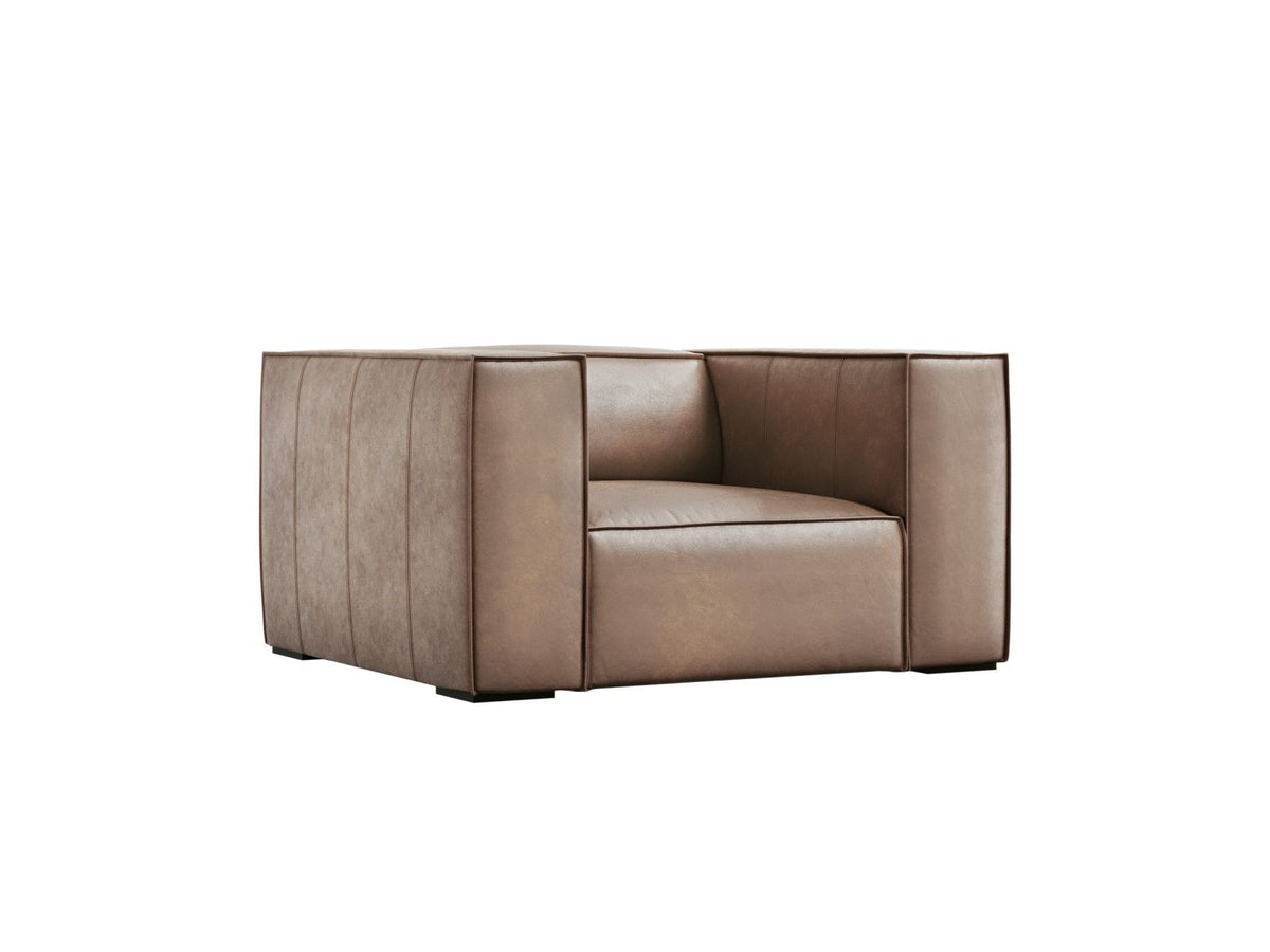 Sessel Turin aus Rindsleder in Grey Brown-Granada mit Massivholzrahmen aus Kiefer und Beinen aus schwarzem Buchenholz, 1 Sitzplatz.
