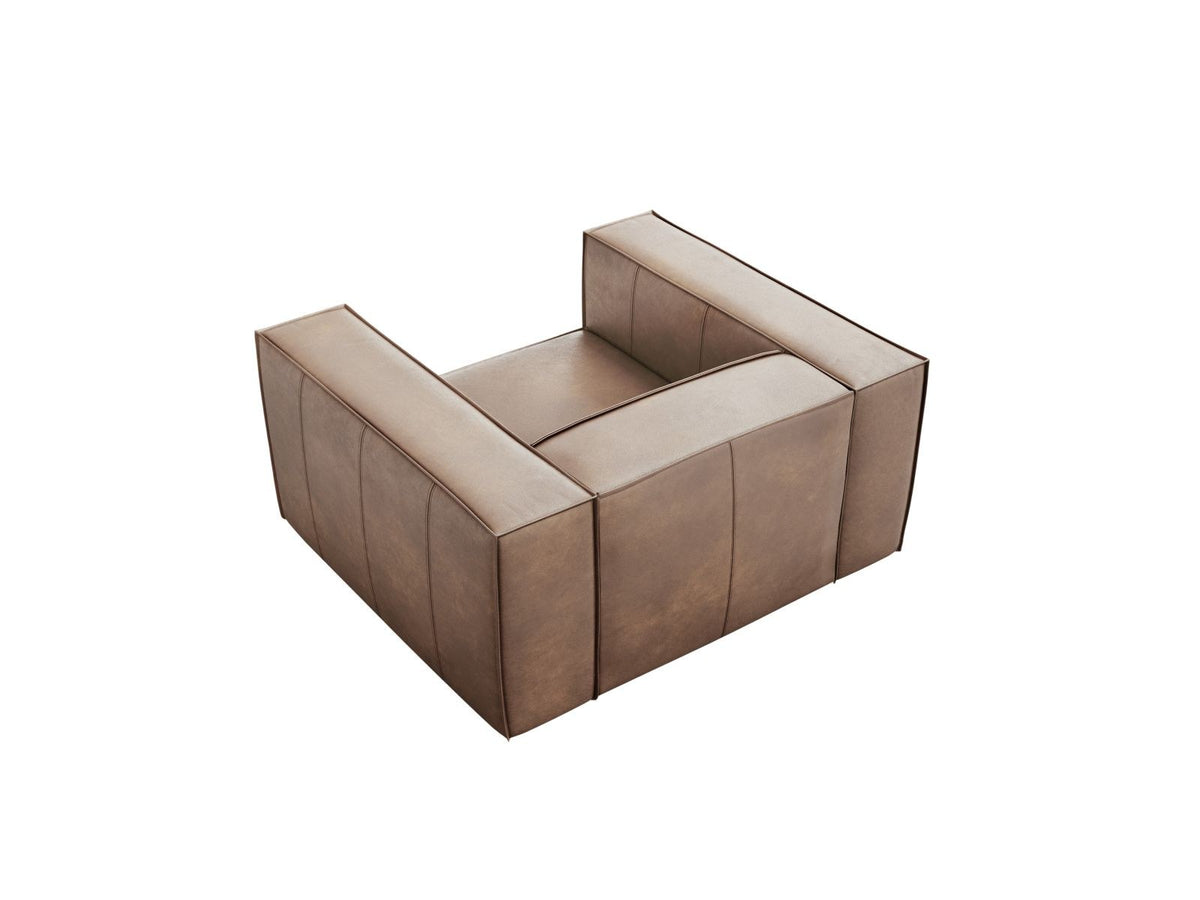 Sessel Turin aus Rindsleder in Grey Brown-Granada mit Massivholzrahmen aus Kiefer und Beinen aus schwarzem Buchenholz, 1 Sitzplatz.