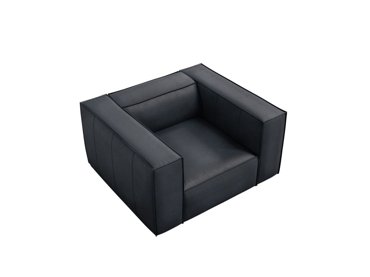 Sessel Turin aus Rindsleder in Grey Brown-Granada mit Massivholzrahmen aus Kiefer und Beinen aus schwarzem Buchenholz, 1 Sitzplatz.